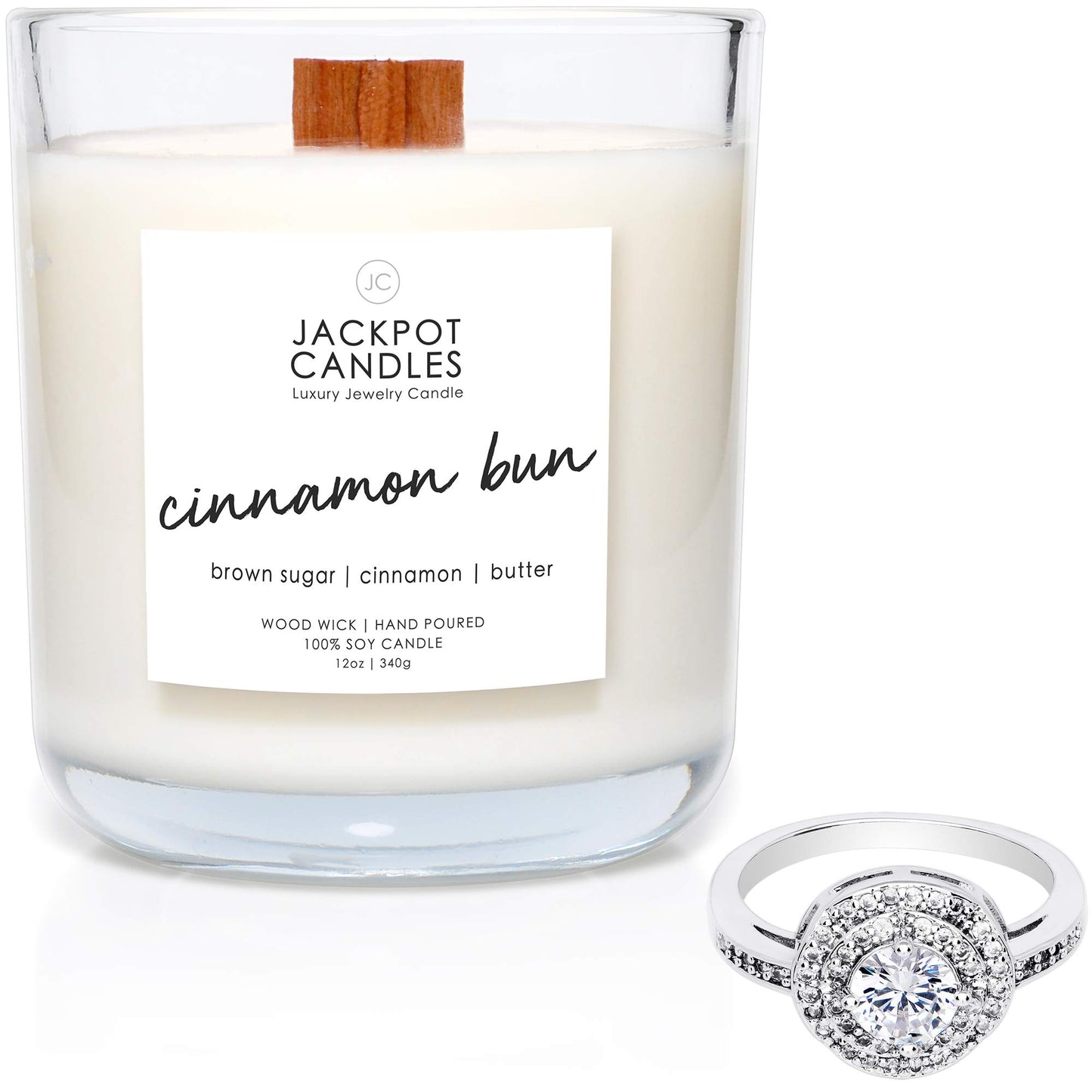 Cinnamon Bun Candle with Ring Inside (Surprise Jewelry Valued at $15 to $5,000) Ring Size 7
