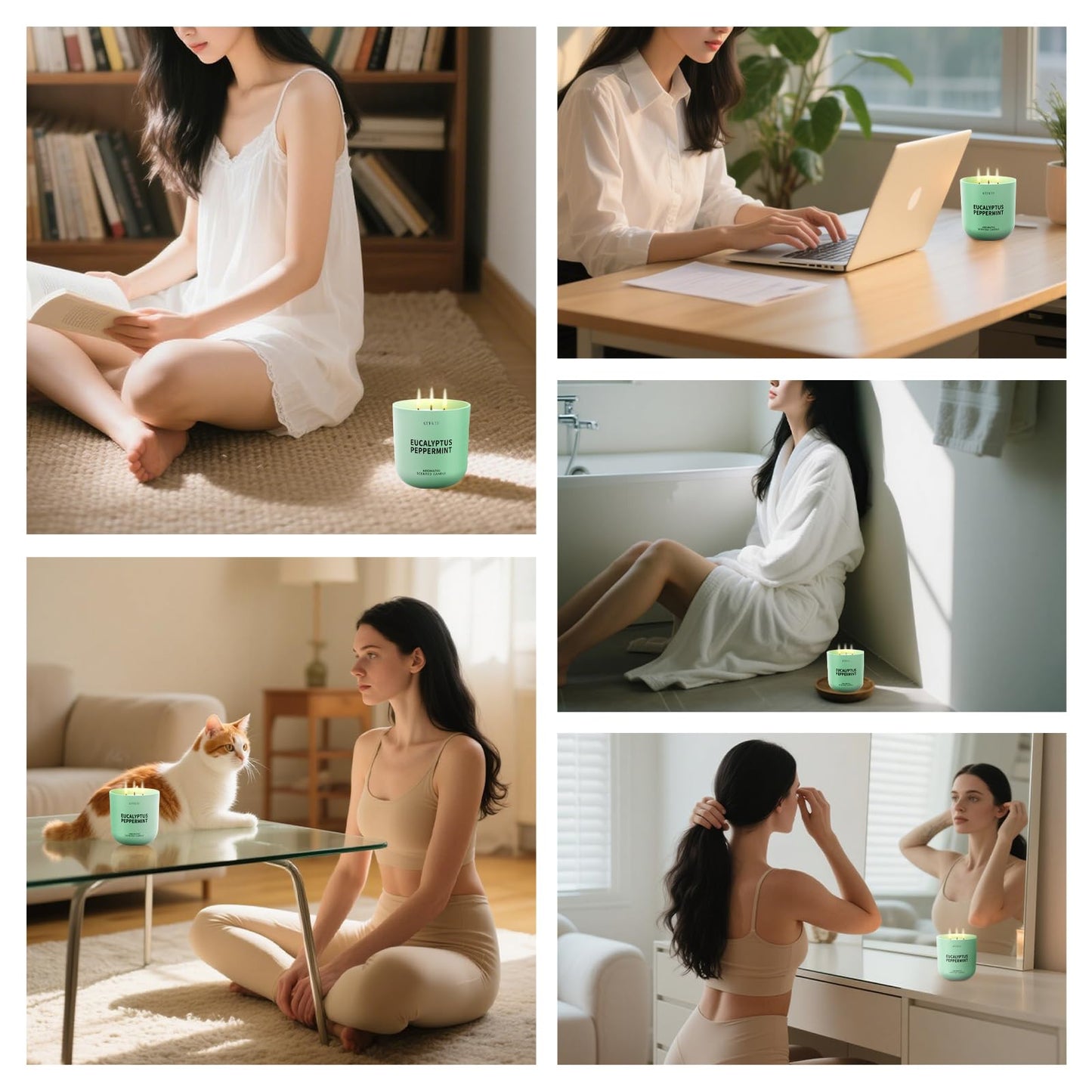 KTFKTF Eucalyptus Peppermint Scented Candle for Home, 14.1oz 80 Hours Long Lasting Aromatherapy Candles for Stress Relief & Energy, Non-Toxic Essential Oil & Soy Wax | Cooling Mint & Woody Aroma
