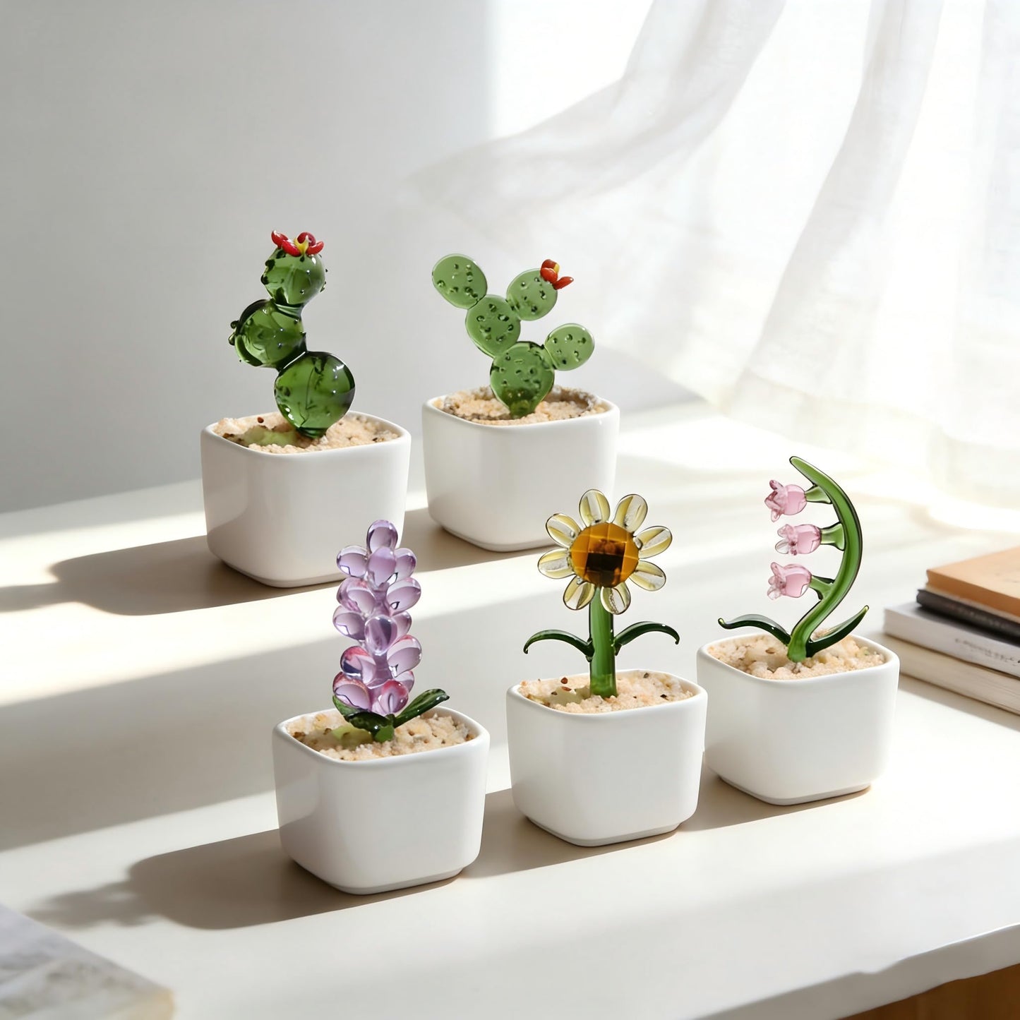 Crystal Glass Flowers Dopamine Decor, Cute Desk Decor for Women Office,Small Crystal Flower Fake Desk Plant,Gift for Teachers,Friends,Coworkers