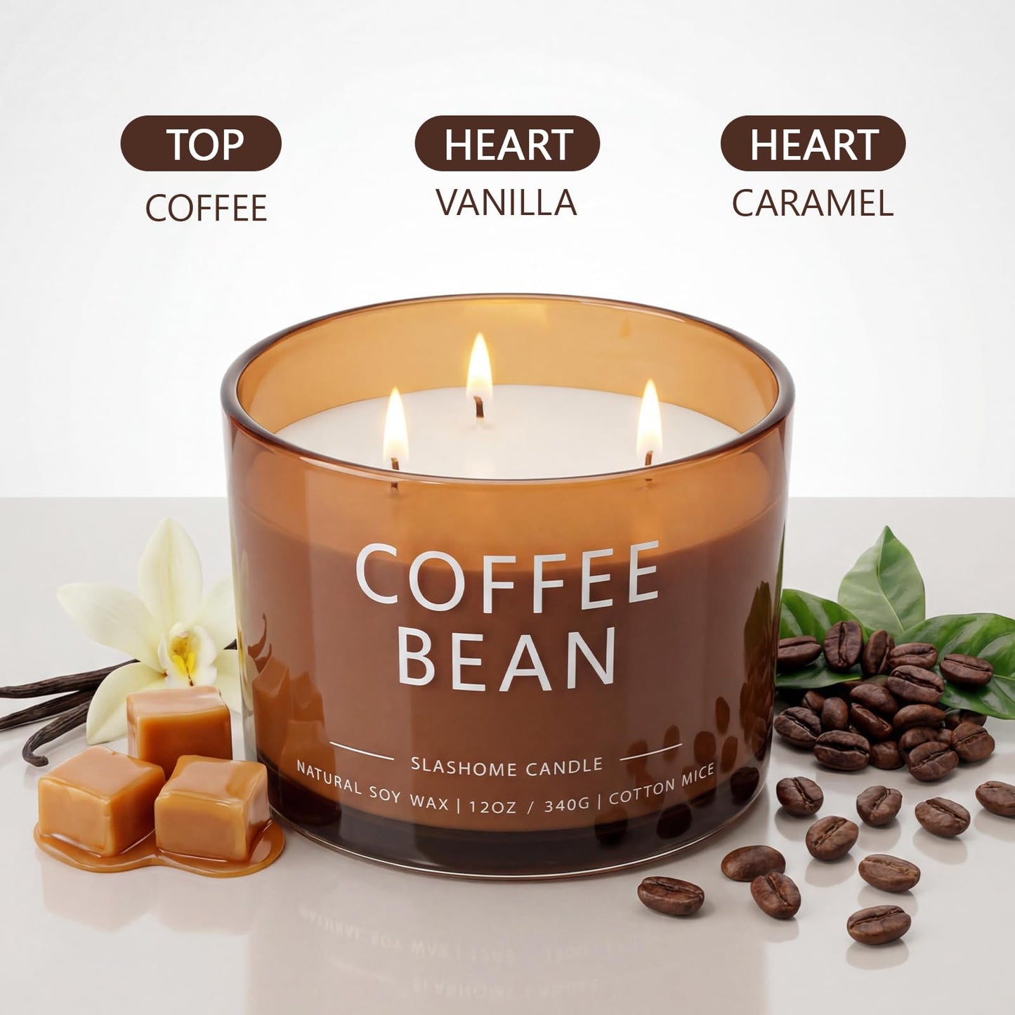 Coffee Bean Scented Candle, Luxury Large 3 Wick Soy Candle 12 Oz, 60+ Hour Long Lasting Clean Burn, Elegant Aromatherapy Home Decor, Housewarming & Birthday Gift for Men & Women