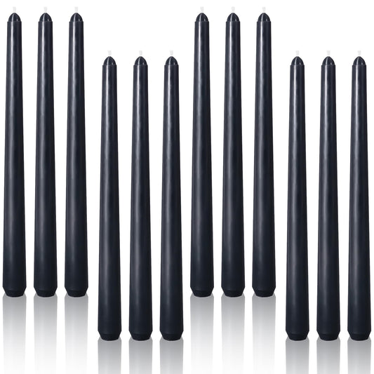 Viyffo Taper Candles, 10 Inch, 12 Pack, Velvet Matt Black – Unscented, Dripless & Smokeless Design, Up to 8 Hour Burn – Long Tall Taper Candlesticks for Wedding, Dinner & Home Decor