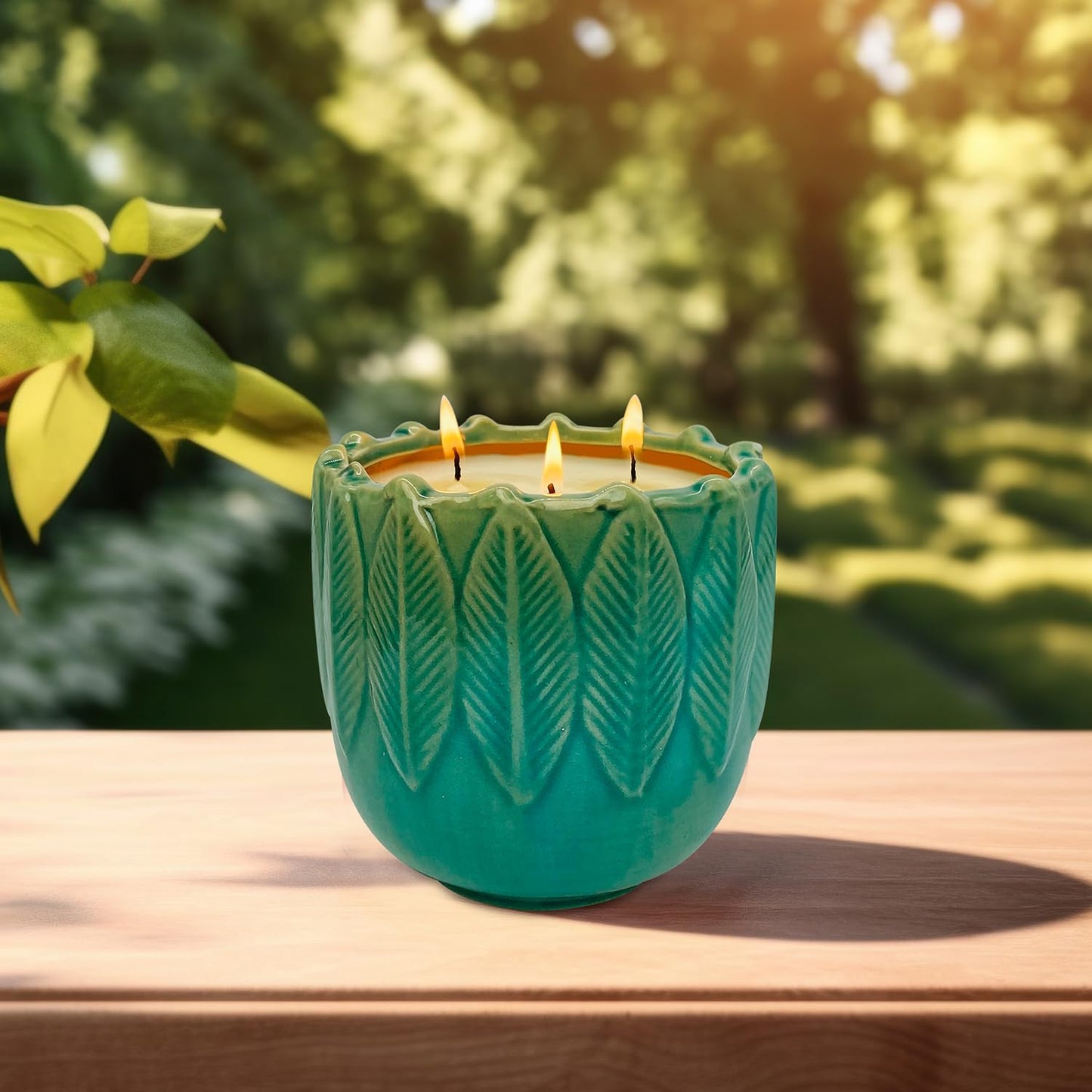 Exquisite 3-Wick Scented Candles, 20oz Natural Soy Wax in Ceramic Jar - Creamy Vanilla Aromatherapy & Citronella Outdoor Bug Repellent, 80H Long-Lasting Smokeless Candles for Home Decor Gift