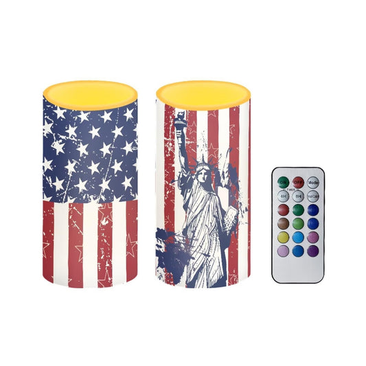 NETILGEN American Flag Statue of Liberty Set of 2 Flameless Candles LED Battery Operated Candles with Realistic July 4th Independence Memorial Day Decoration
