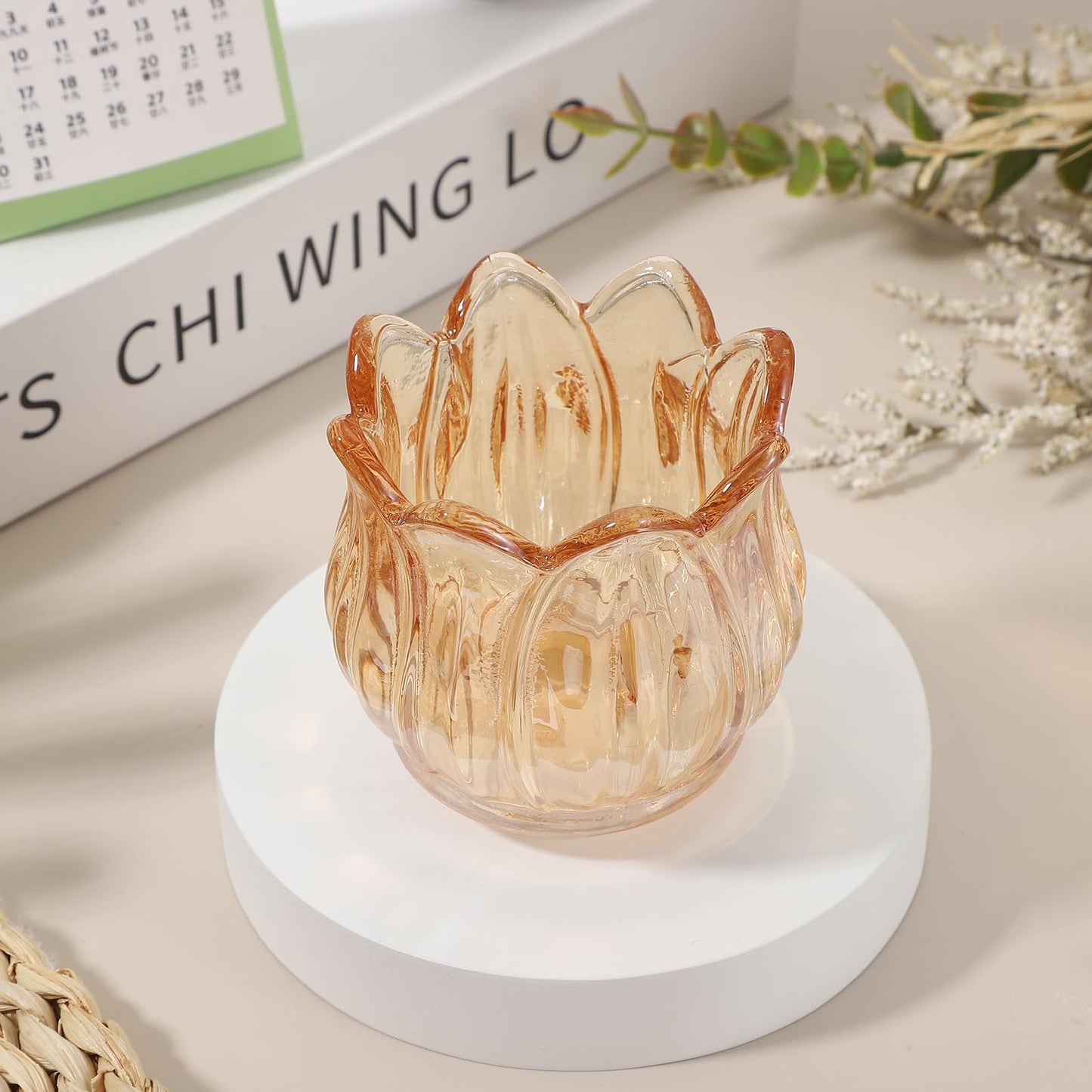 uxcell Glass Tea Light Candle Holder, Tulip Crystal Glass Votive Candle Holder for Desk Table Centerpiece, Wedding, Party, and Home Decor(Brown)