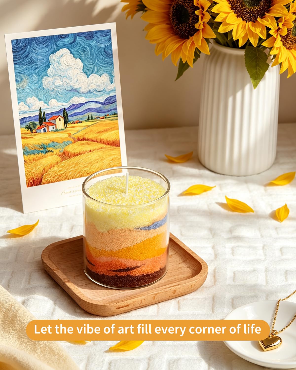 Golden Wheatfield DIY Pearled Candle Sand Set - 11 Oz Sand Wax Beads (6 Colors), 2x10ml Scented Essential Oils, 4 Reusable Wicks, Glass Cup & Spoon, Home Decor & Handmade Gift & Craft Enthusiasts