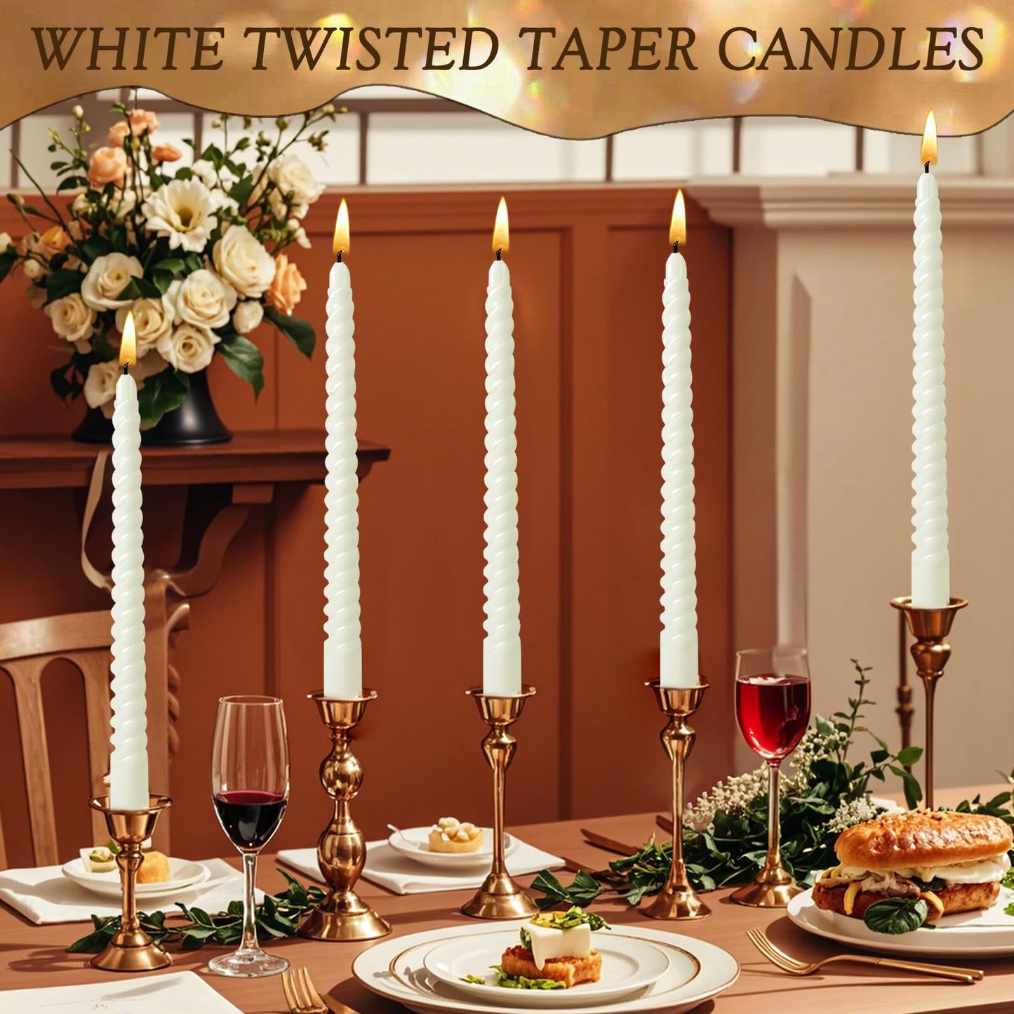 Jeffbaubl 16 PCS Spiral Taper Candles,10 Inch Dripless Twisted Candles,White Spiral Candle Twisted Candlesticks,Long Unscented Candle Sticks for Dinner Wedding Party Home Decoration