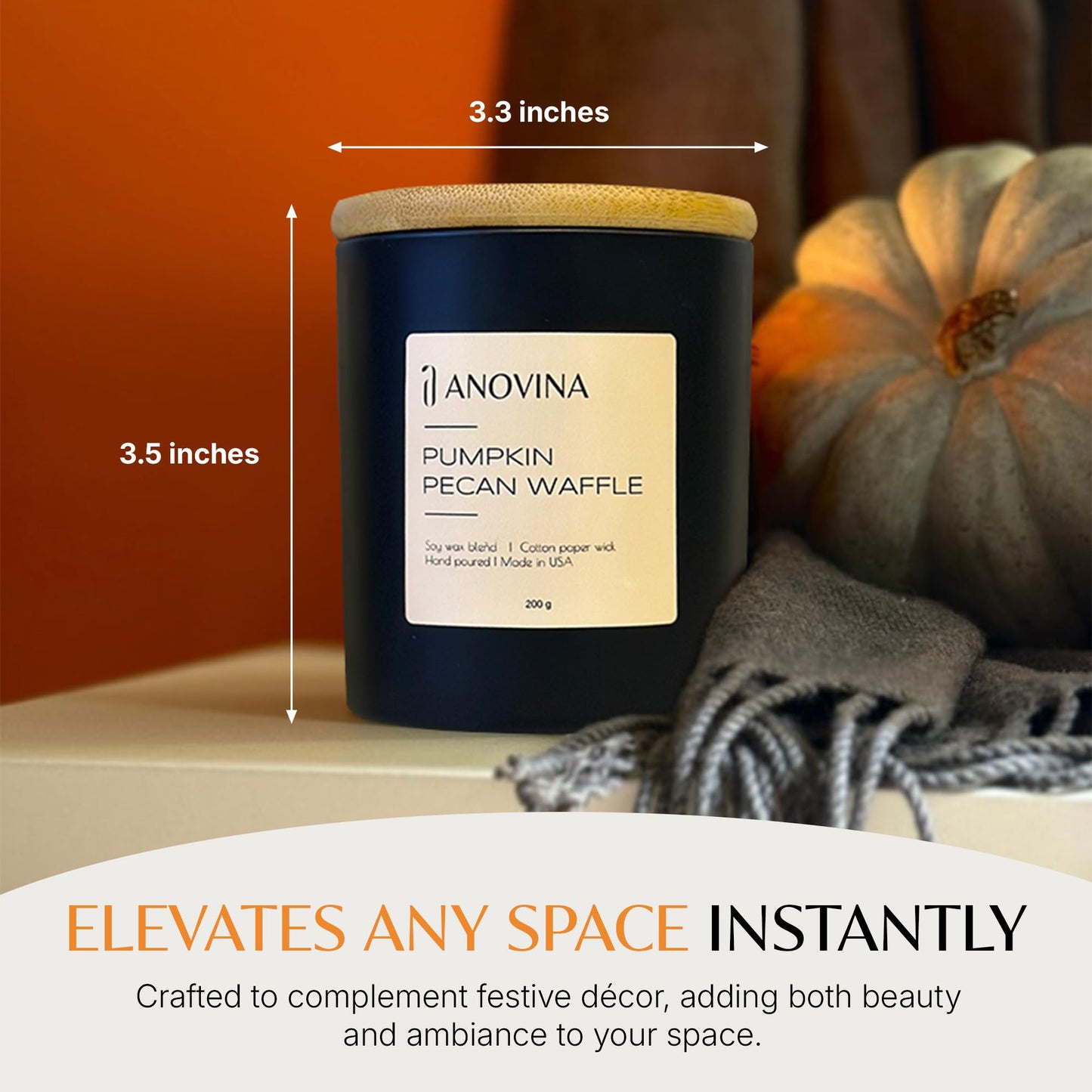 Anovina Pumpkin Candle – Fall Scented Candle with Premium Soy Wax Blend – Cozy Autumn & Holiday Gift Candle for Women and Men