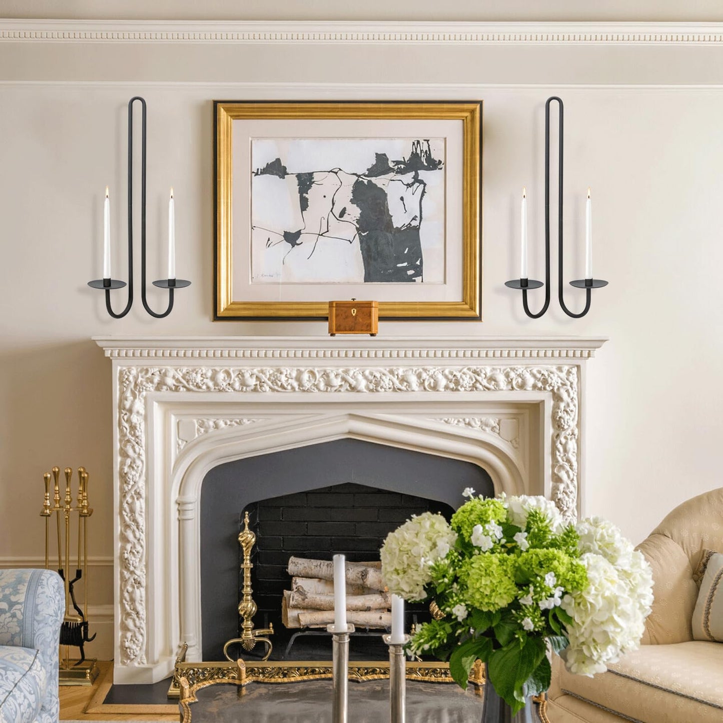 Wall Sconce Candle Holder Metal Hanging Wall Decorations for Home,Living Room, Bathroom, Dining Room, Set of 2（Black