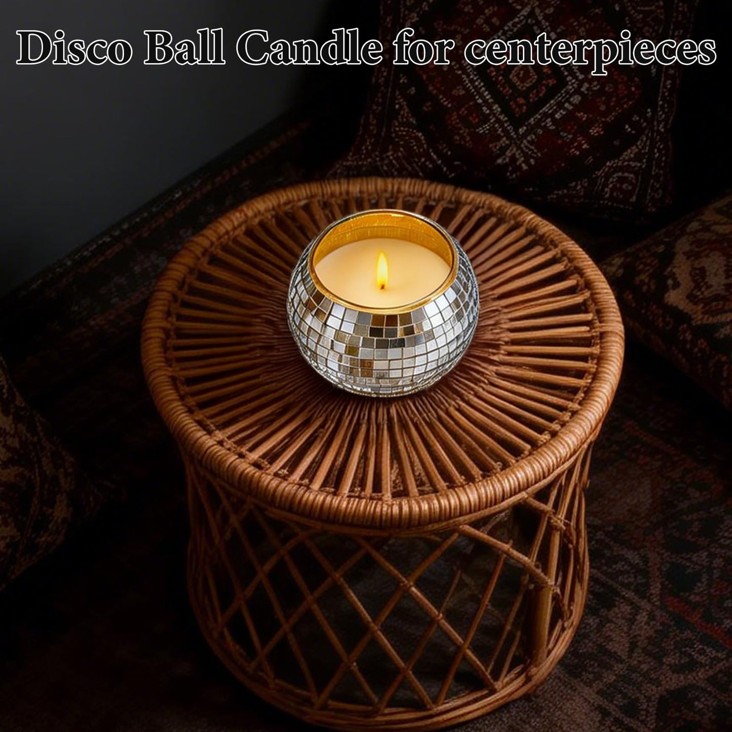 CHICERA 24 Pcs Disco Ball Candle Holders, 2x2.6 Inch Silver Mirror Glass Candle Holders, Disco Ball Centerpieces Table Decor for Wedding Birthday Party