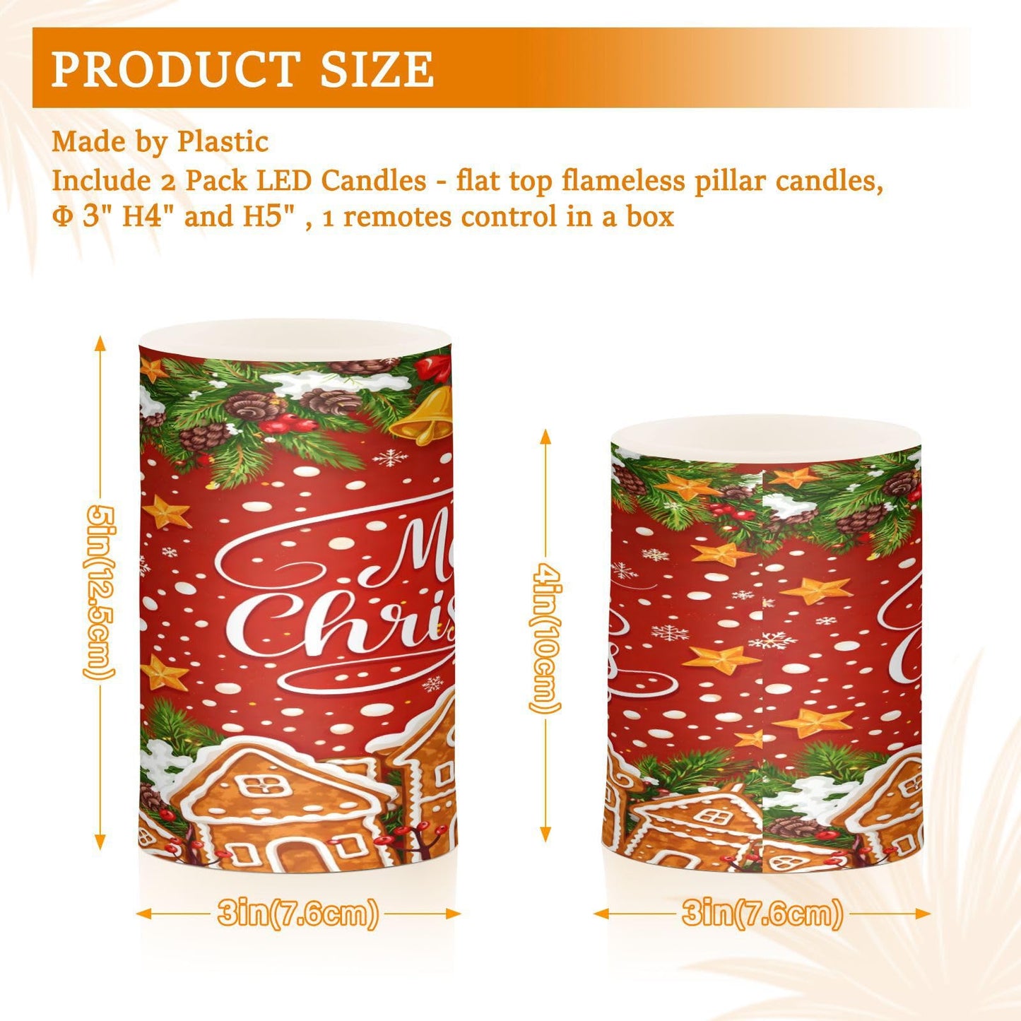 BOENLE Flickering Flameless Candles, Christmas Gingerbread Holly Berry Bell LED Candles with Remote Timer, Set of 2 Battery Operated Candle for Valentine Wedding Birthday