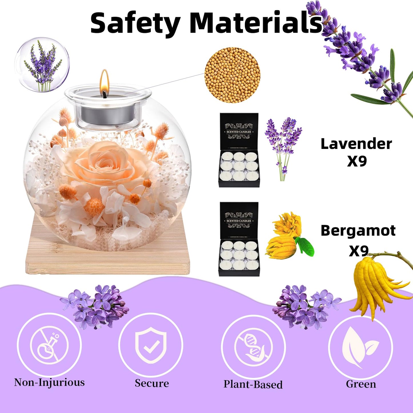Champagne Forever Flowers Scented Candle in Glass Dome-Long Lasting Aroma Home Decor | Unique Birthday Gift for Women, Mom, Girlfriend, Wife | Ideal for Mother's Day, Valentine's Day, Christmas