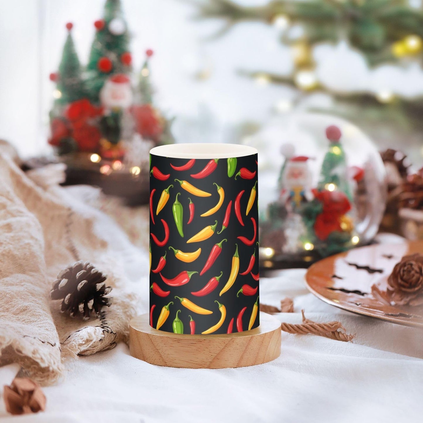 Pigsaly Flameless Candles Battery Operated Spicy Vegetables Hot Pepper Chilli Flickering Led Pillar Candles with Remote Control Colour Changing Warm Light Candles for Halloween Christmas Wedding