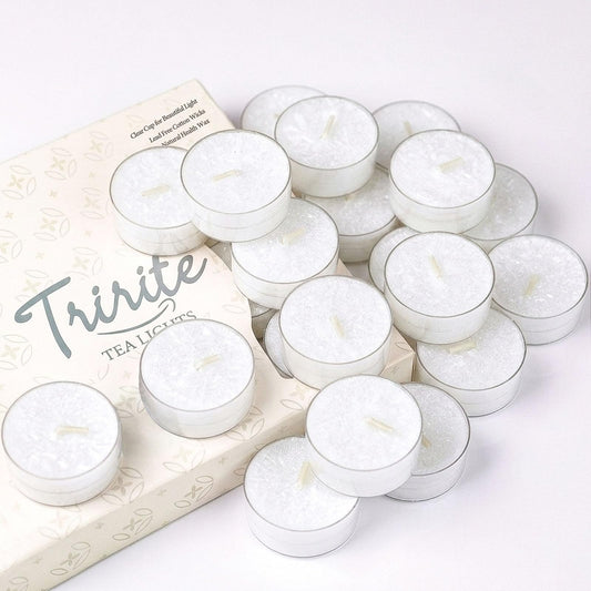 24 Pack Unscented White Tealights Candles, 5 Hours Tea Lights Plant Wax Mini Votive with Cotton Wick for Home,Meditation,Pool,Wedding,Emergencies,Parties, Spas