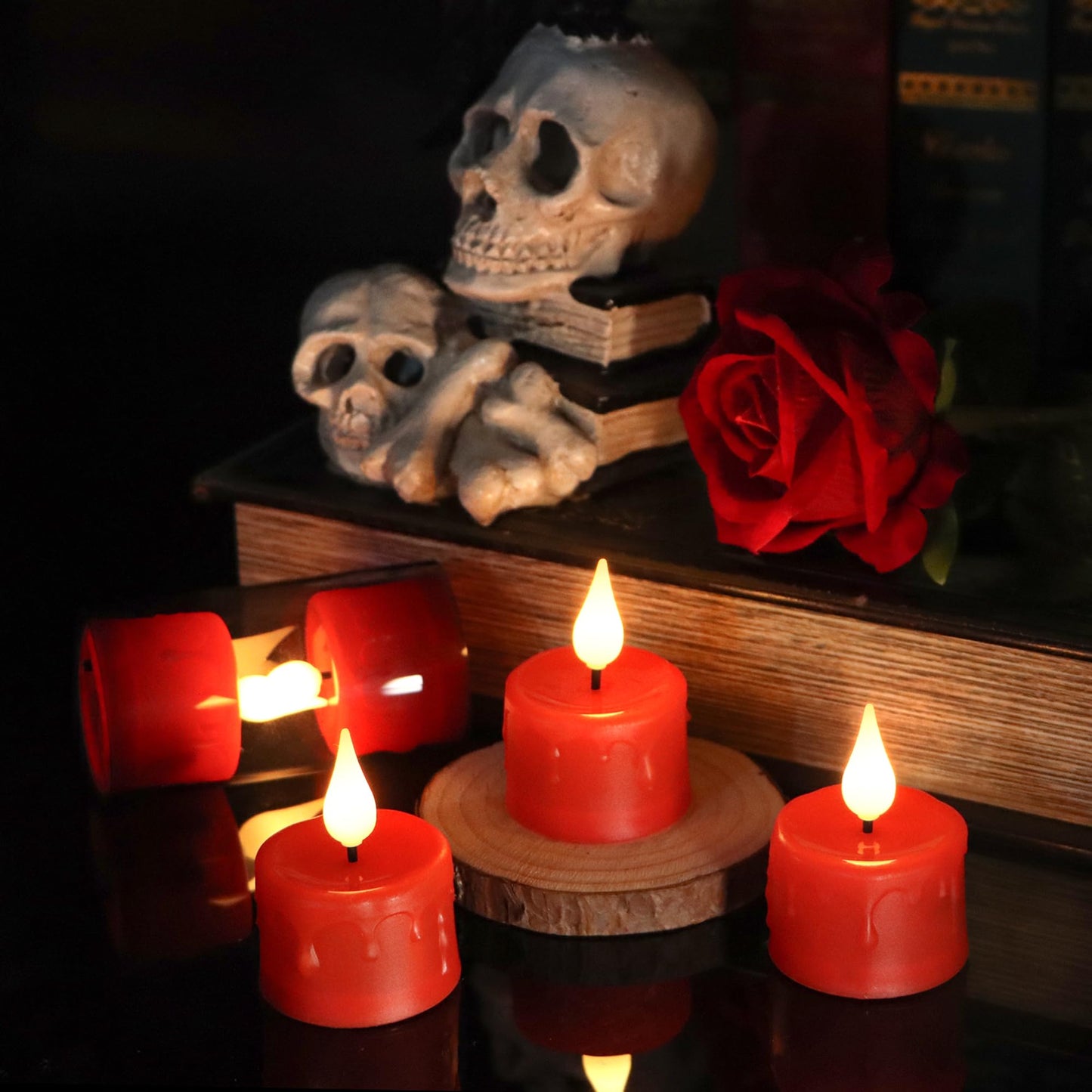 Yunsheng 12PCS Red Rechargeable LED Tea Lights Candles with Remote, 3D Wick Flickering Flameless Votive Tea Lights, Warm White Electric Fake Candles with 2USB Charging Cable, Home Decor