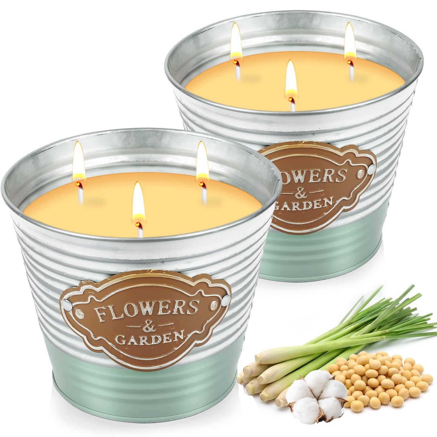 Citronella Candles Outdoor,2 Pack Large Citronella Candles,3-Wick Natural Soy Wax Lemongrass Candle,180 Hours Long Lasting Burning Outdoor Candle for Patio Yard Balcony Camping & Home Decor