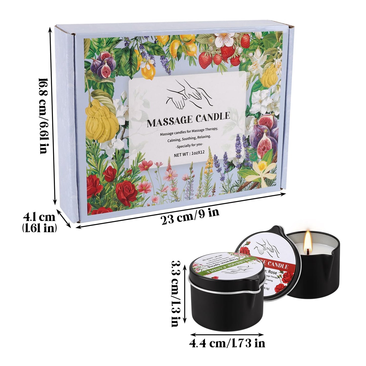 12pcs Massage Oil Candle,Moisturising Natural Soybeans Gift Sets,1oz Low Temperature Body Oil Scented Candles for Home Spa & Relaxation