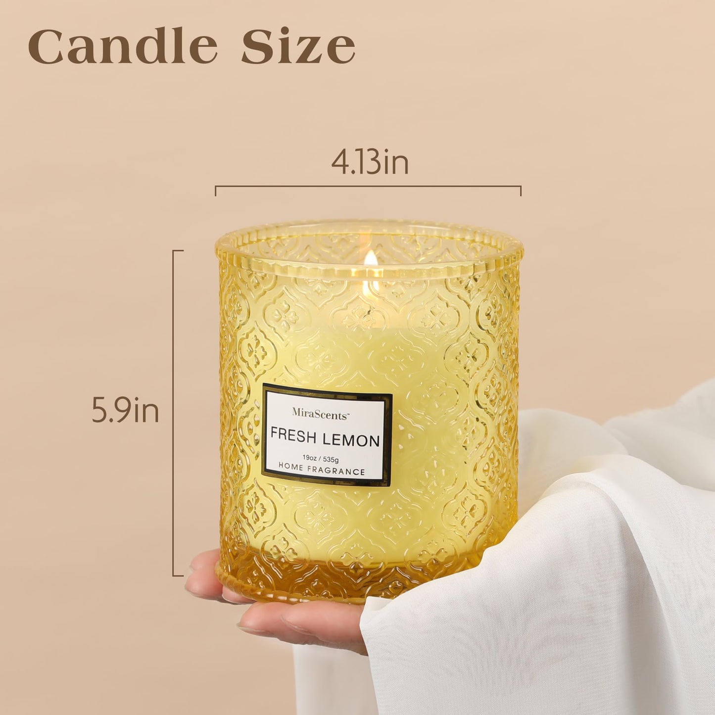 Lemon Scented Candles, 19oz Aromatherapy Candles Gifts for Women, Yellow Luxury Large Decorative Candles in Glass, Natural Soy Wax for Home