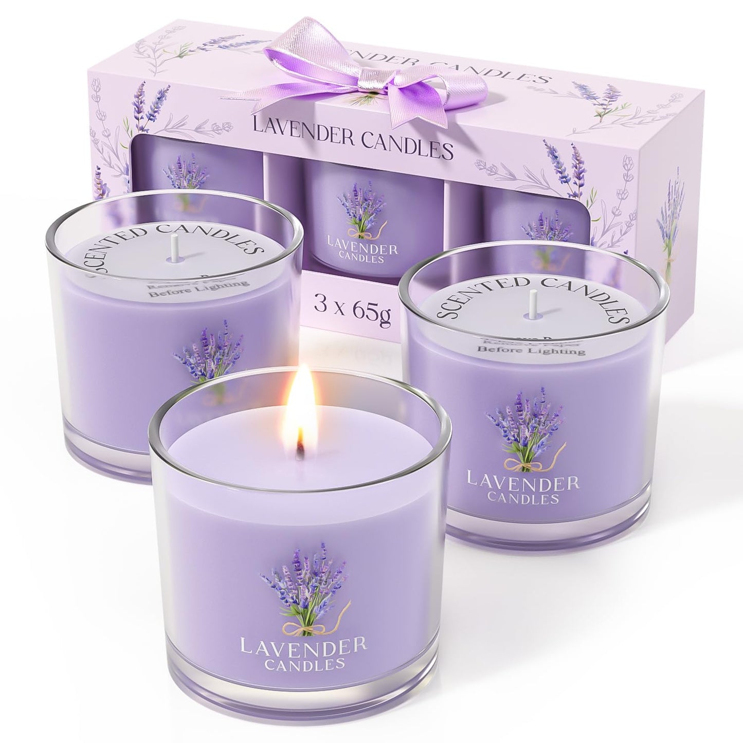CHILLFLAME Lavender Candle, Scented Candles Gift Set for Stress Relief, 3 Votive Candles for Women and Men, Birthday Candle Gifts for Women, Christmas Candles for Women (Purple, 7 oz)
