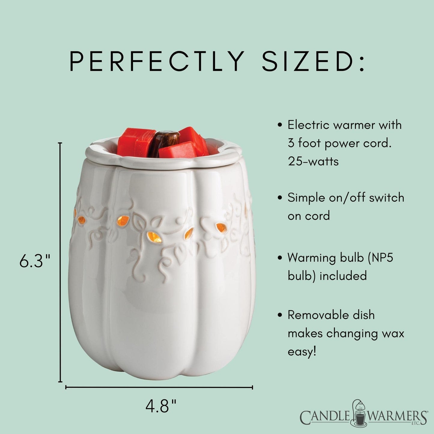 Candle Warmers Etc. Illumination Fragrance Warmer- Light-Up Warmer for Warming Scented Candle Wax Melts and Tarts or to Freshen Room, White Pumpkin