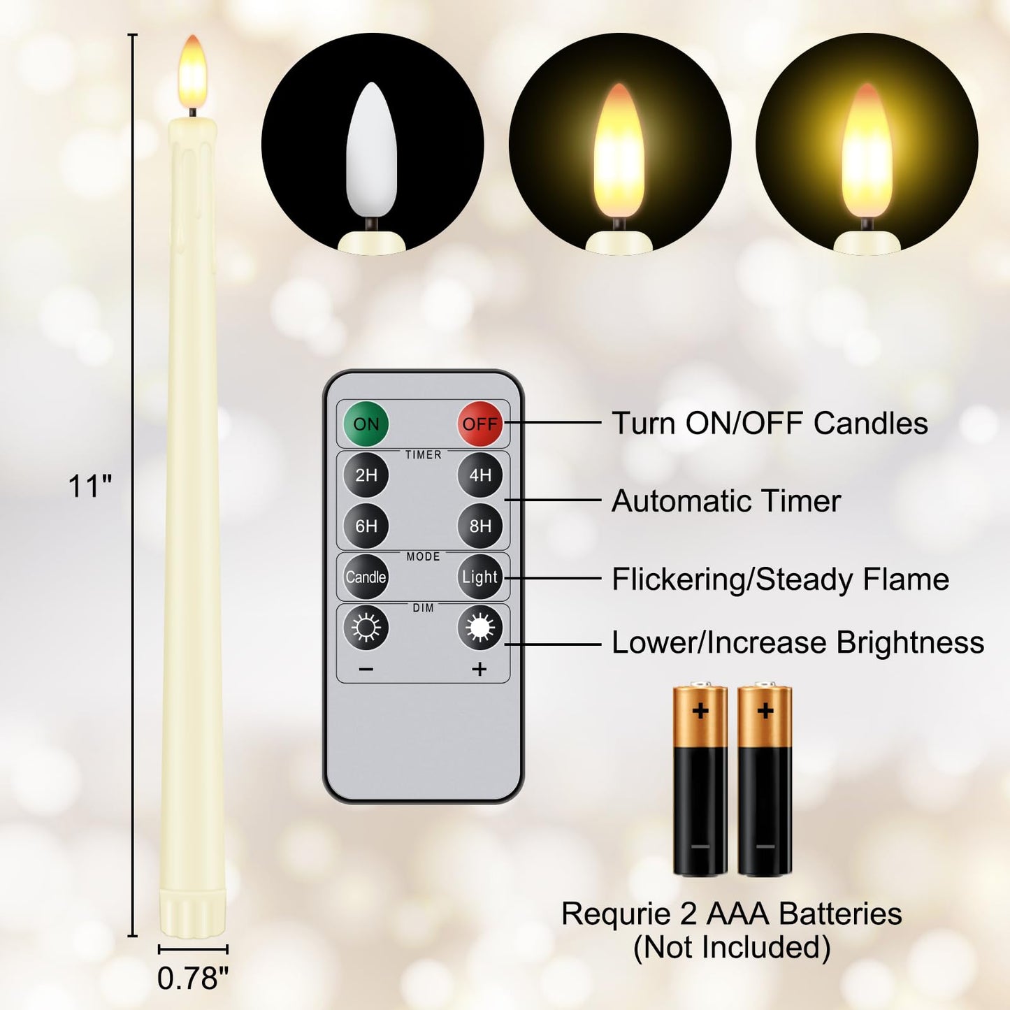 Warmhere 32 Pcs Flameless Taper Candles with Remote Timer, 11 inches Flickering Taper Candles Battery Operated, Ivory Plastic Long LED Candlesticks for Home Party Church Wedding Decor