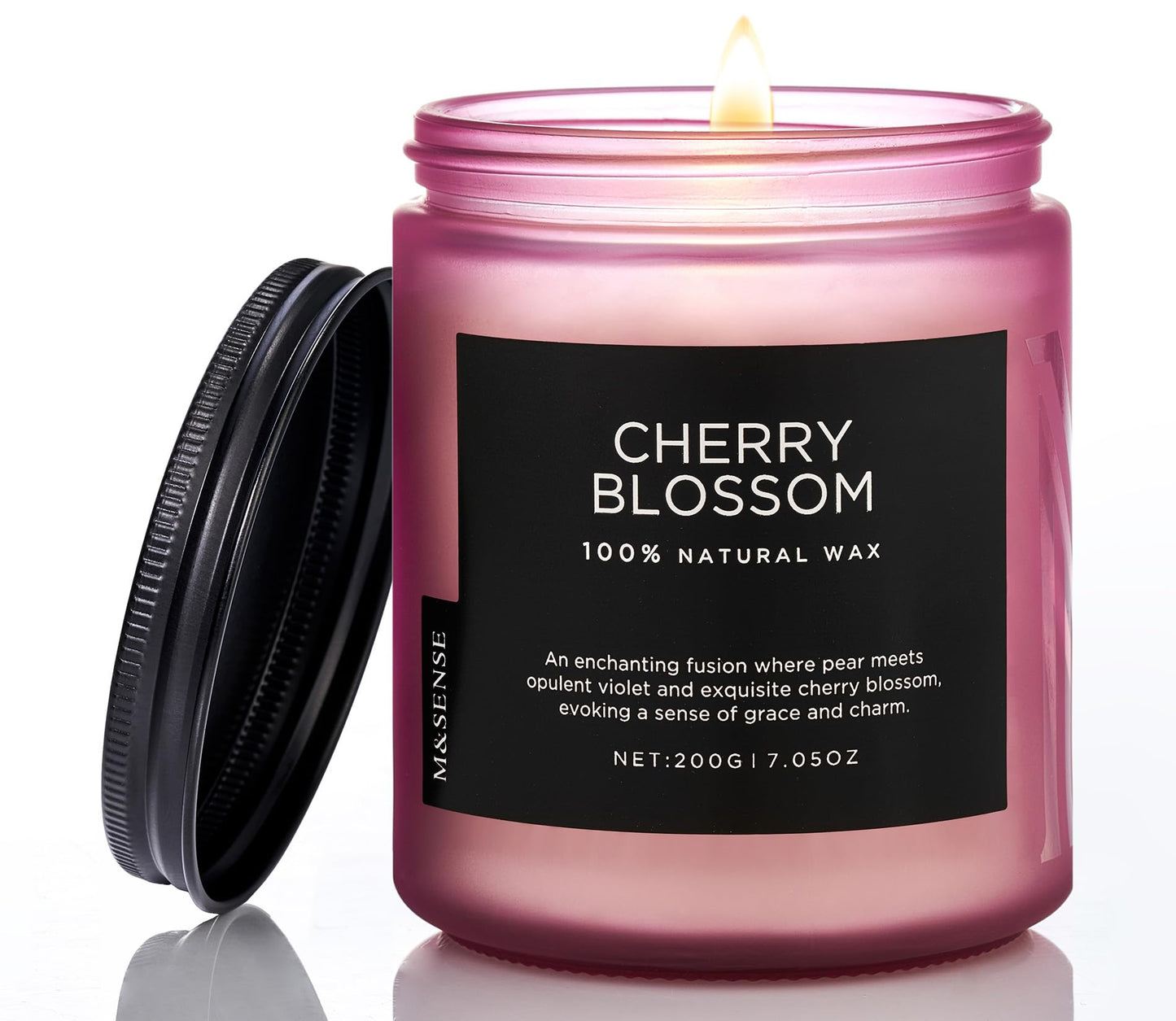 M&SENSE Cherry Blossom Scented Candle, 7.05oz Natural Organic Soy Wax, 50 Hours Non Toxic, Spring Smelling Home Scented Candle for Bath Relaxation, Stress Relief Housewarming Gift for Her