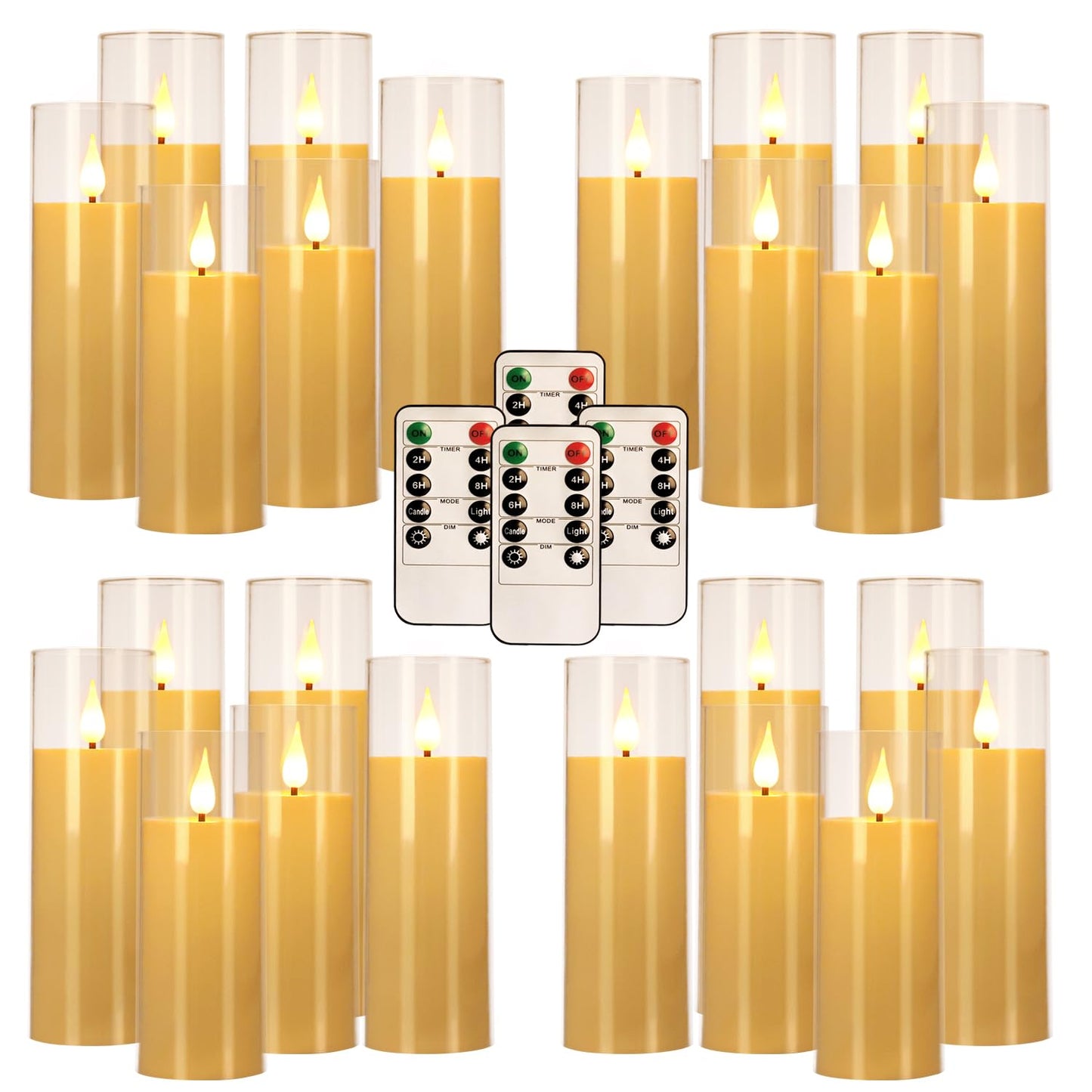 CAKETYCG 24-Pack LED Flameless Candles(14/16/18cm) with 4 Timers Remote - 3D Flickering Flame, Clear, Perfect Decor for Home & Events.