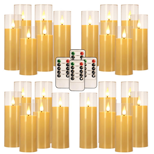 CAKETYCG 24-Pack LED Flameless Candles(14/16/18cm) with 4 Timers Remote - 3D Flickering Flame, Clear, Perfect Decor for Home & Events.