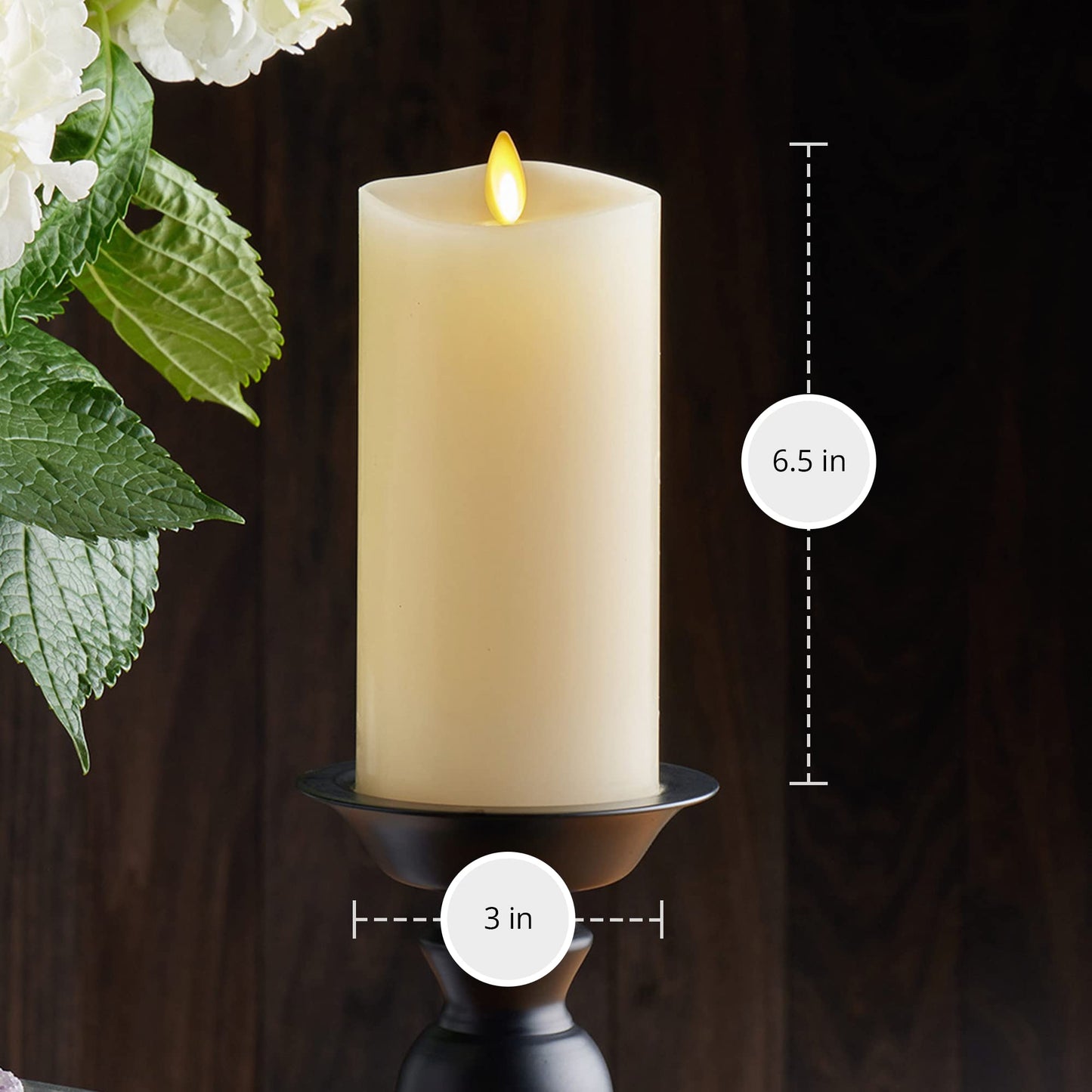 Luminara Realistic Artificial Moving Flame Pillar Candle - LED Operated Lights - Unscented - Remote Ready - Ivory (7.6 Wide x 15.6 Tall Centimetre)