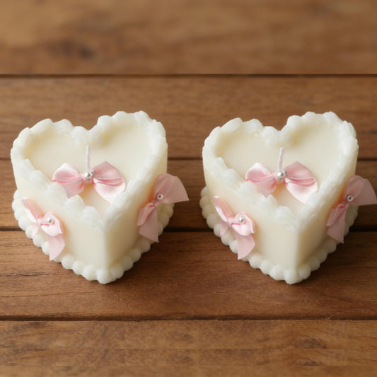 SRCVYLT 2 Pcs Bow Heart Scented Candle Set Rose Fragrance Soy Wax Scented Candle with Fixed Bow Decor for Valentine's Day Party Bedroom Room Table