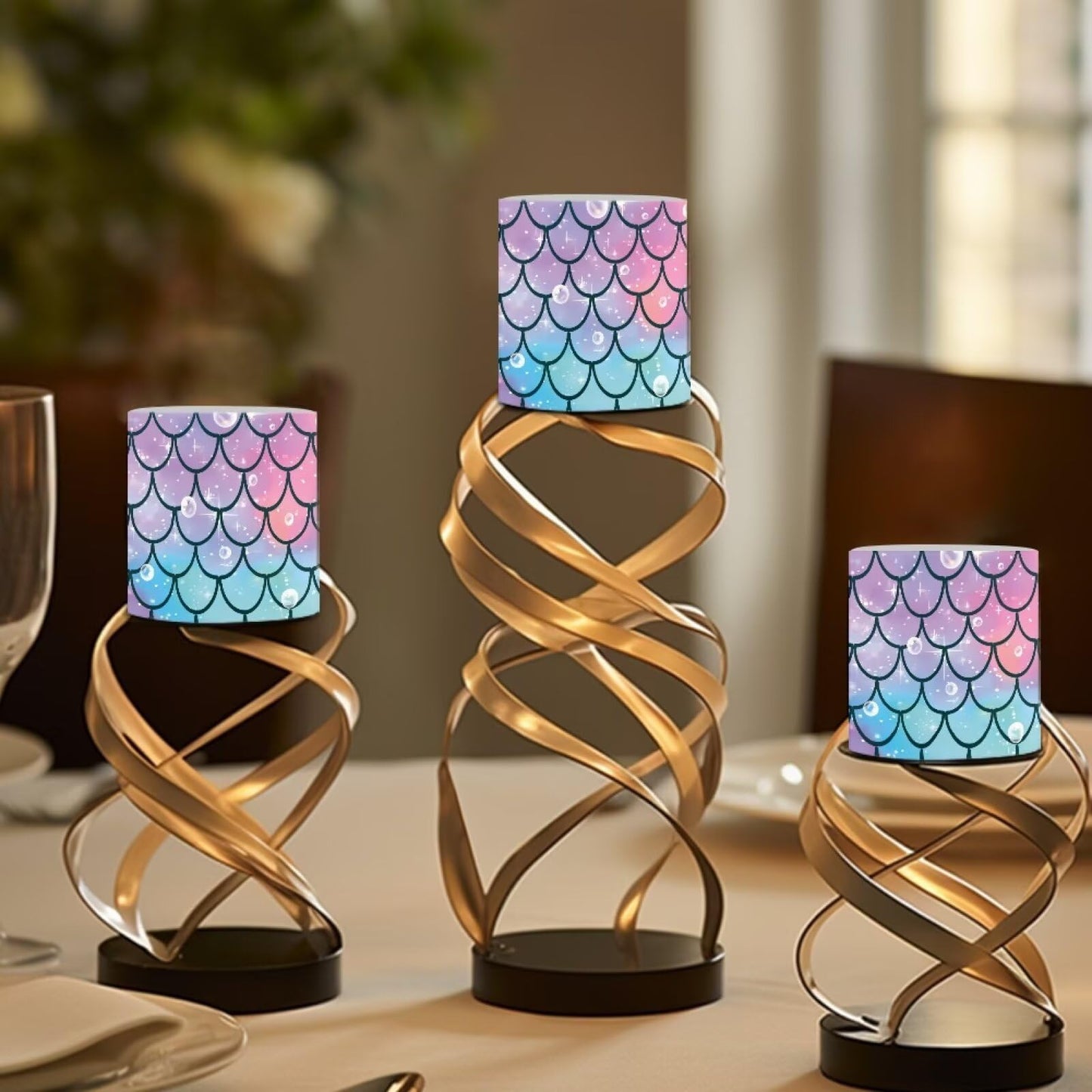 Cozeyat Fish Scale LED Candles Set of 4 Battery Powered Flameless with Remote Timer Flickering Flame Waterproof for Home Patio Beach Decor
