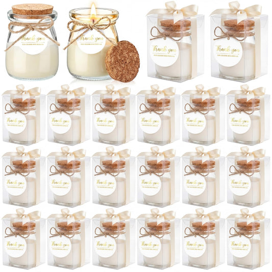 MTLEE 20 Sets Wedding Candle for Guests Beige Thank You Candles Gift Bulk Glass Jars Scented Soy Wax with Clear Gift Box for Bridesmaid Groomsman Bridal Shower Housewarming Party Favors