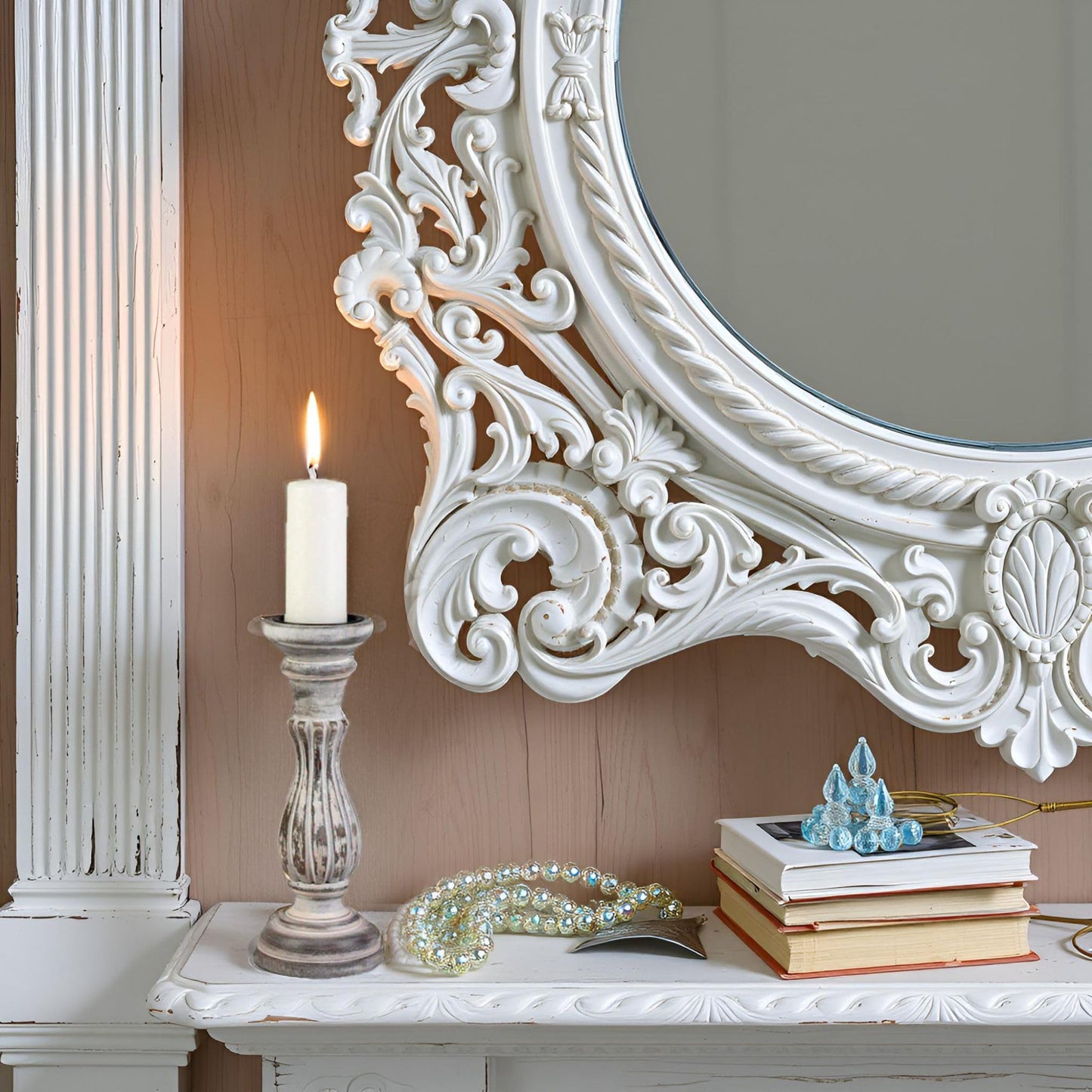 Biedermann & Sons Washed Wooden Pillar Candle Holder, White, 6 Inch Tall, Fits Up to 3 Inch Pillar Candles, Decorative Candle Stand for Mantels, Tables and Shelves