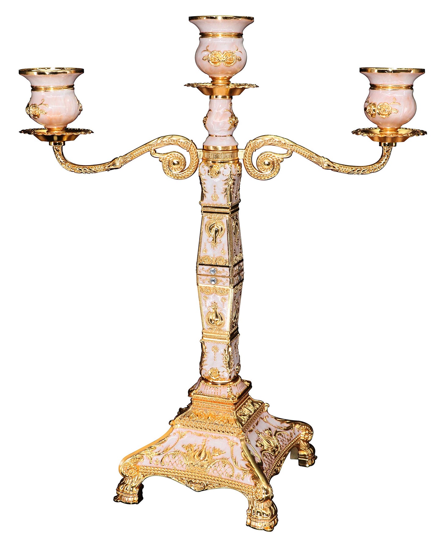 RosyLine Metal Candelabra 17" Height, Candle Holder with 5 Arms,Antique Bronze Furnish Candle Holder, Centerpiece for Home Decro,Wedding Event, Party,1 Pack (Golden)