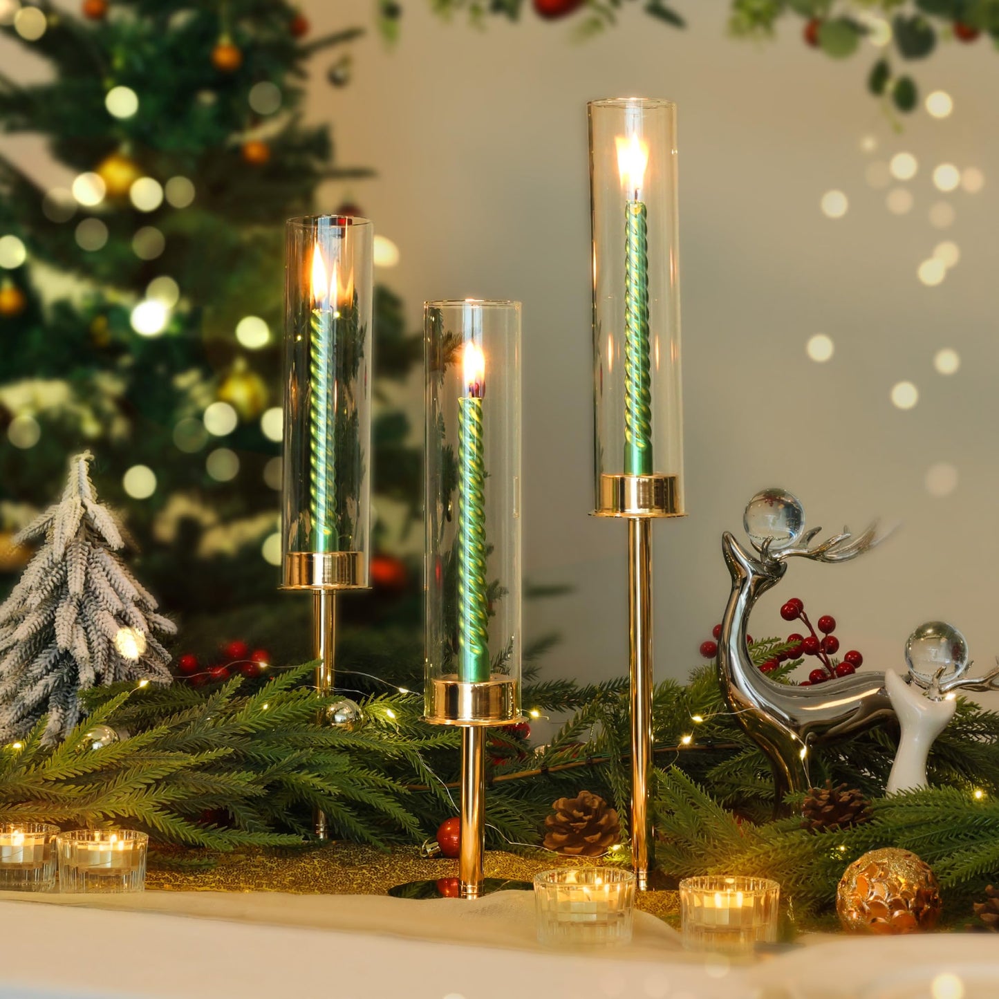 Ronasip Hurricane Candle Holders Metal Candlestick Holder for Glass Taper Tall Candle Holders with Candles Stands for Home Decor, Christmas, Dinning, Wedding, Housewarming Gifts (6, Gold)