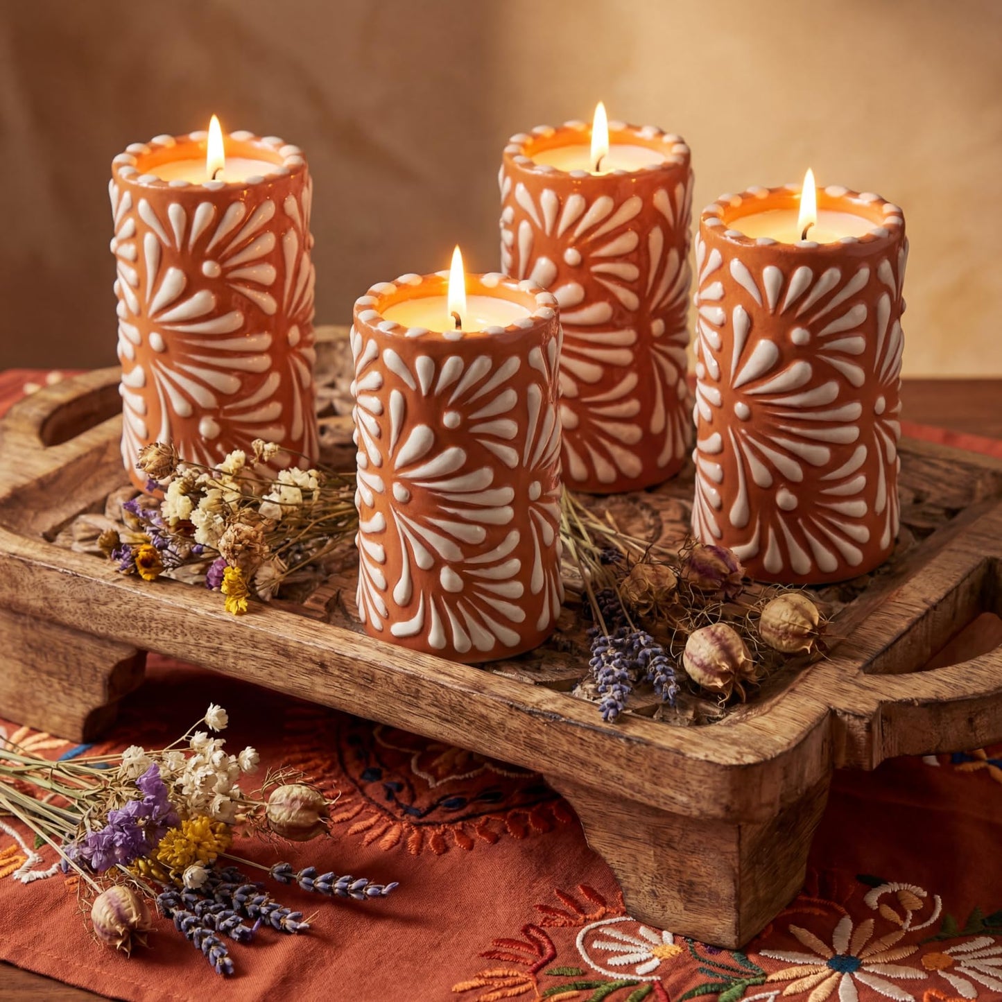 Lounsweer 4 Set Cielito Lindo Party Decorations Mexican Tequila Candle Talavera Mugs Candle for Fiesta Cinco De Mayo Birthday Bridal Shower Bachelorette May 5th Party Home Decor(Brown)