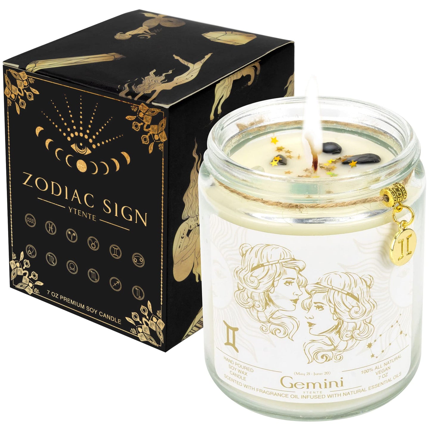 YTENTE Gemini Zodiac Sign Candles Gift, Zodiac Crystals Candles Jar,Astrology Lavender Scented Soy Stones Candles Best Friends Gifts for Women Men Sister Brother Funny Birthday Gift