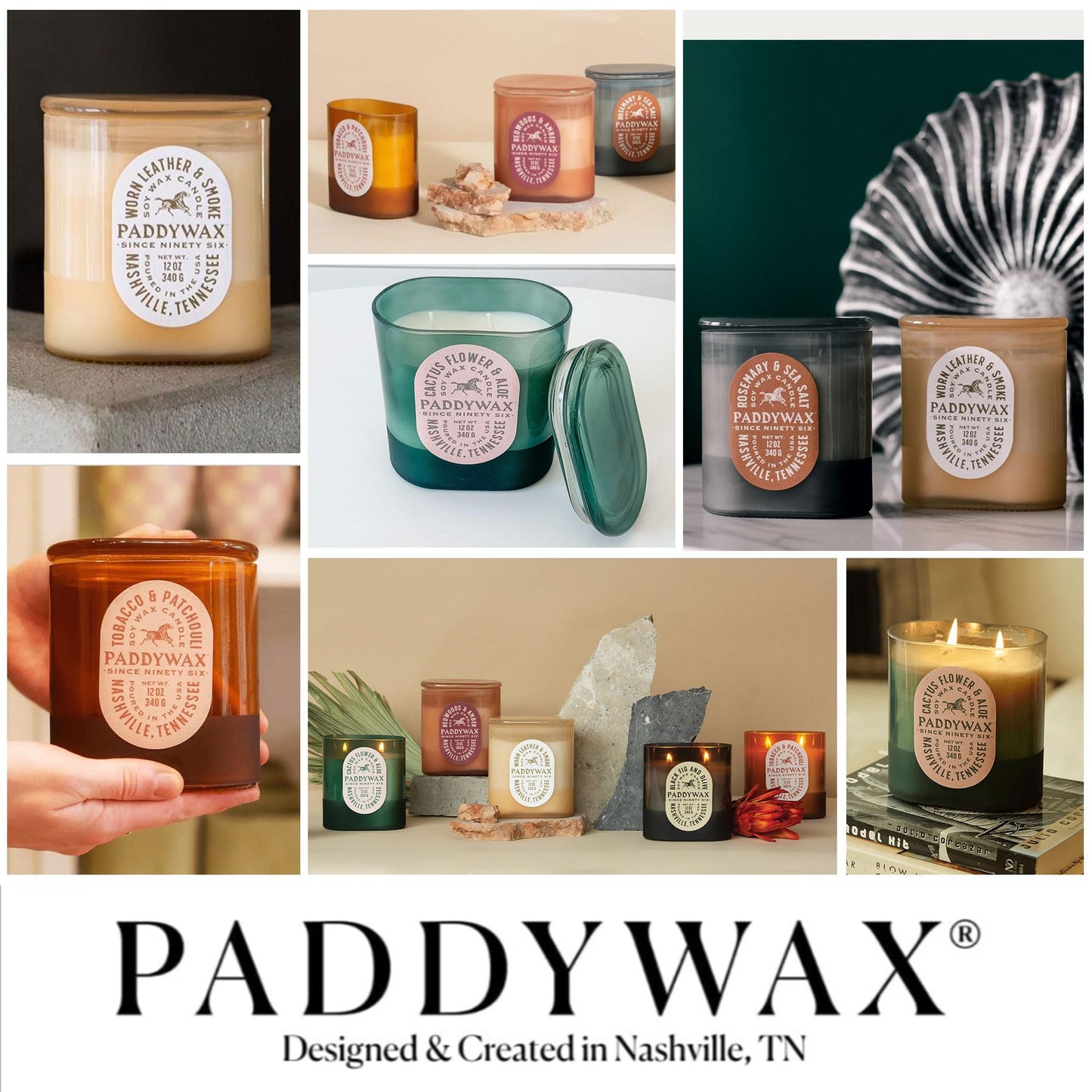 Paddywax Vista Scented Candle with Lid in Reusable Tonal Glass Jar, Clean-Burn 2-Wick Soy Candle with Approx. 84 Hour Burn Time, Decorative Gift Candles for Home, Redwoods & Amber, 12 oz