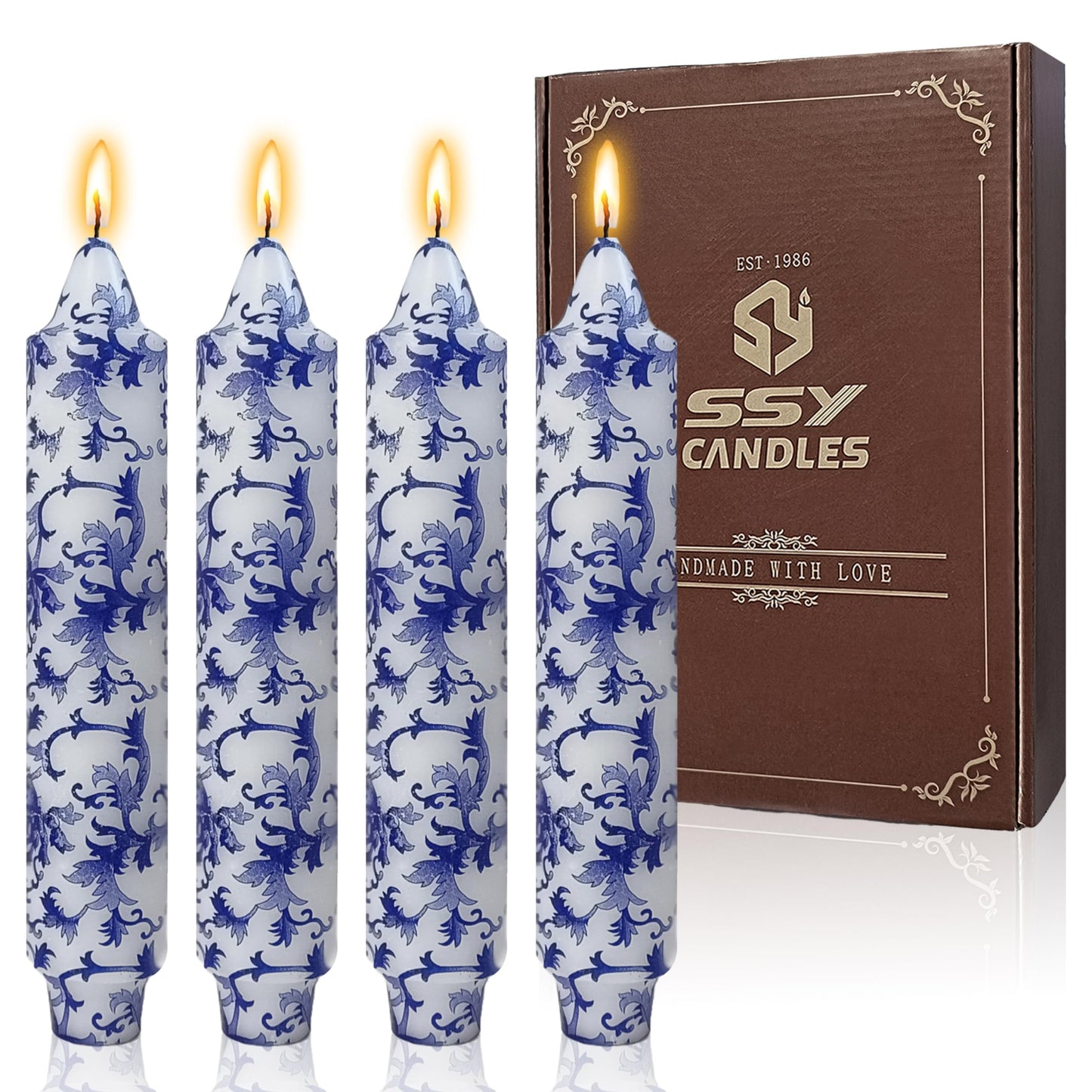 7 Inch Blue and White Short Taper Candles Hand Poured Unscented Smokeless Clean Burning Chinoiserie Taper Candles for Wedding Dinner Home Meditation Morning Coffee Ritual Breakfast Table Everyday
