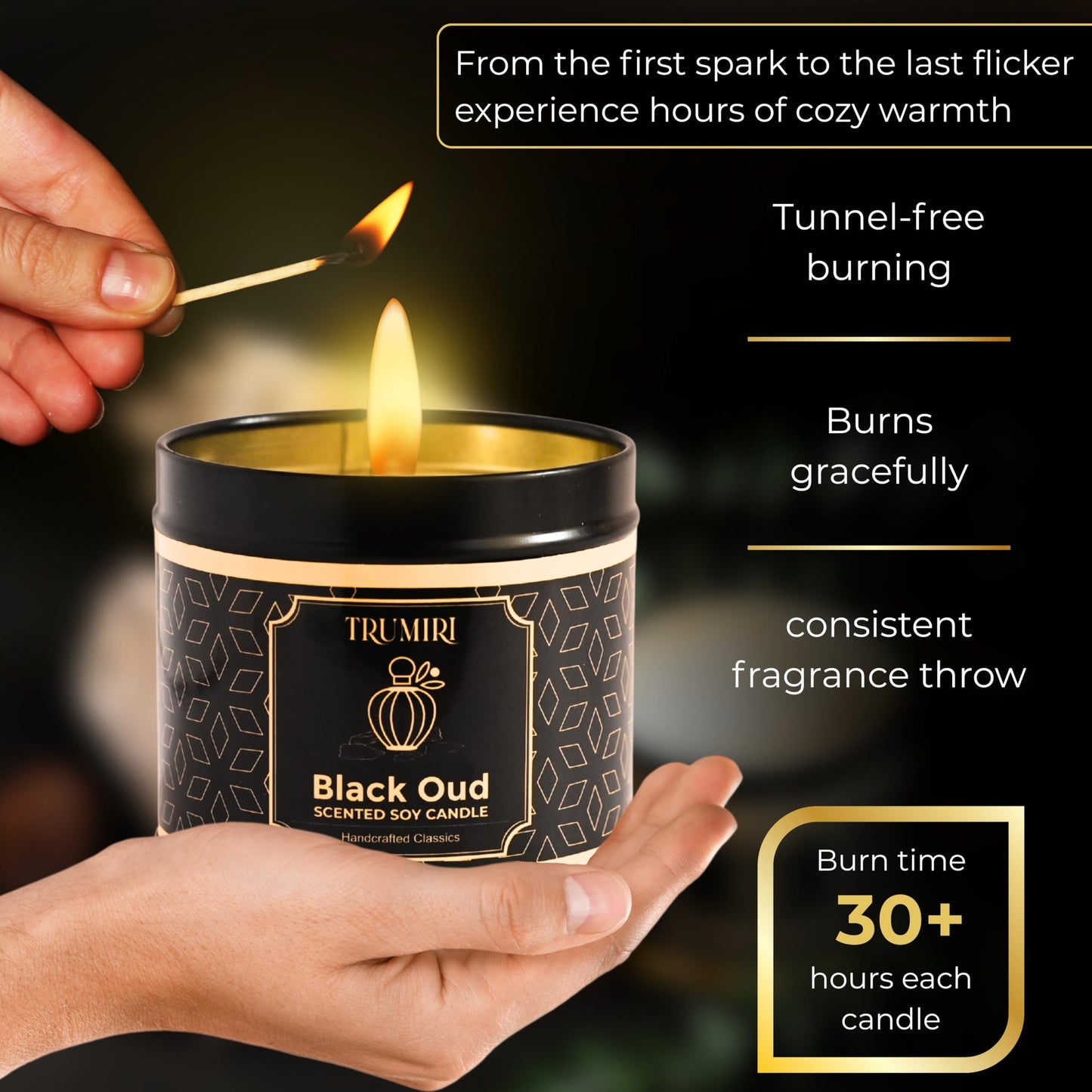 Candle Gift Set of 3 Black Oud|Sage Pine|Eucalyptus Lime Strong Scented Soy Candels Clean Non Toxic Velas Aromáticas Favors for Women Coworkers Friends Guests Also for Fall Diwali Christmas Holidays