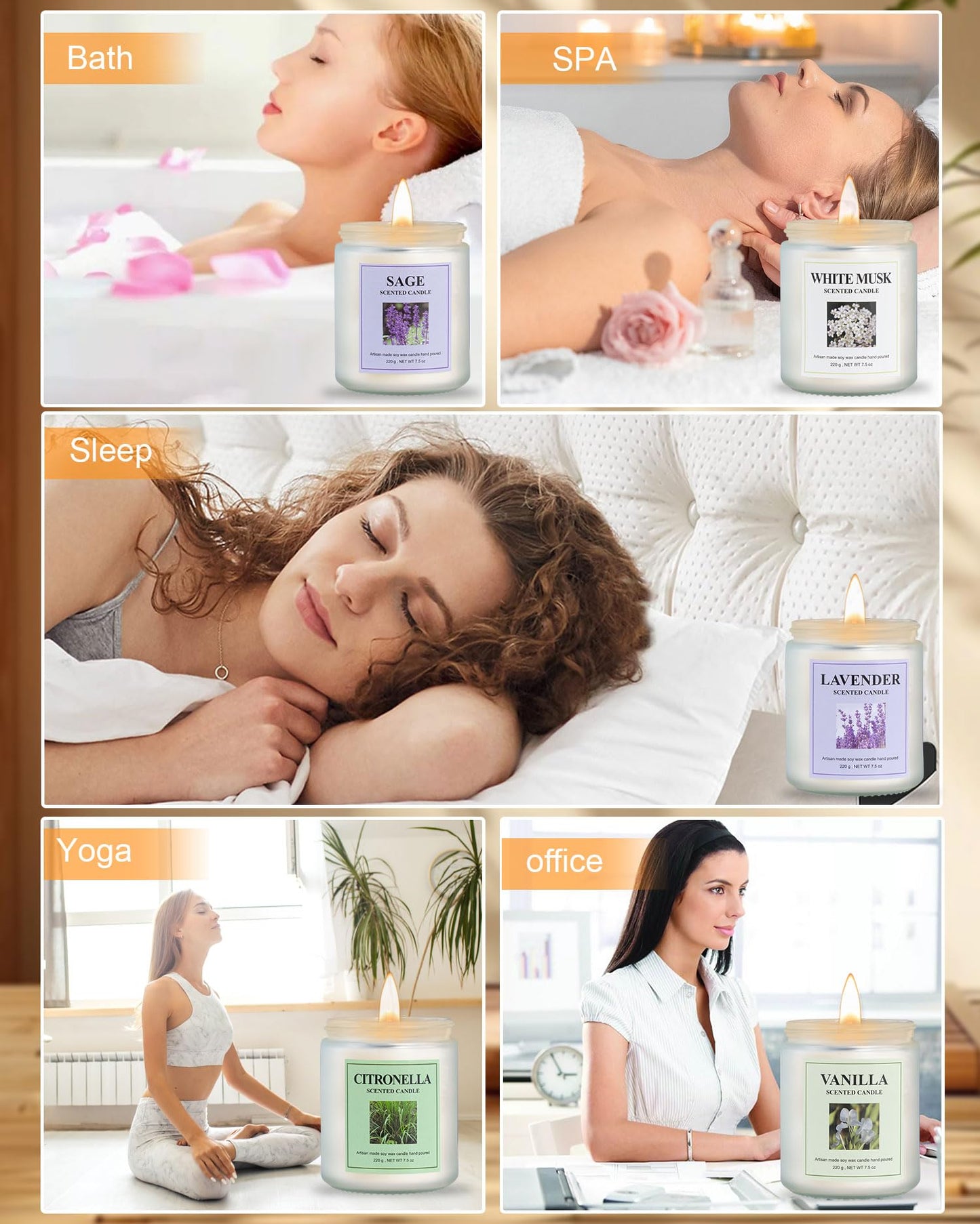 GITRANG 4 Pack Sage Candle Set, 30 oz 200 Hour Home Aromatherapy Jar Candles, Long Lasting Aromatherapy Candles for Bedrooms Yoga Rooms Lounges Gardens Patios Balconies and Camping