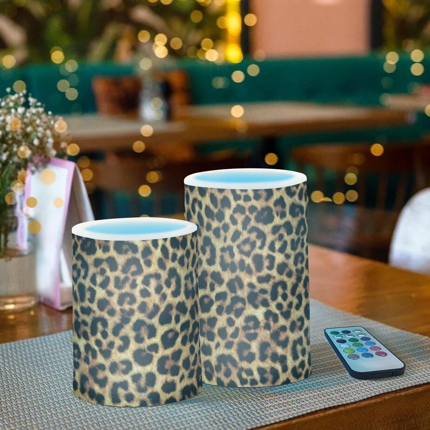 BOENLE Flickering Flameless Candles, Leopard Texture LED Candles with Remote Timer, Set of 2 Battery Operated Candle for Valentine Wedding Birthday