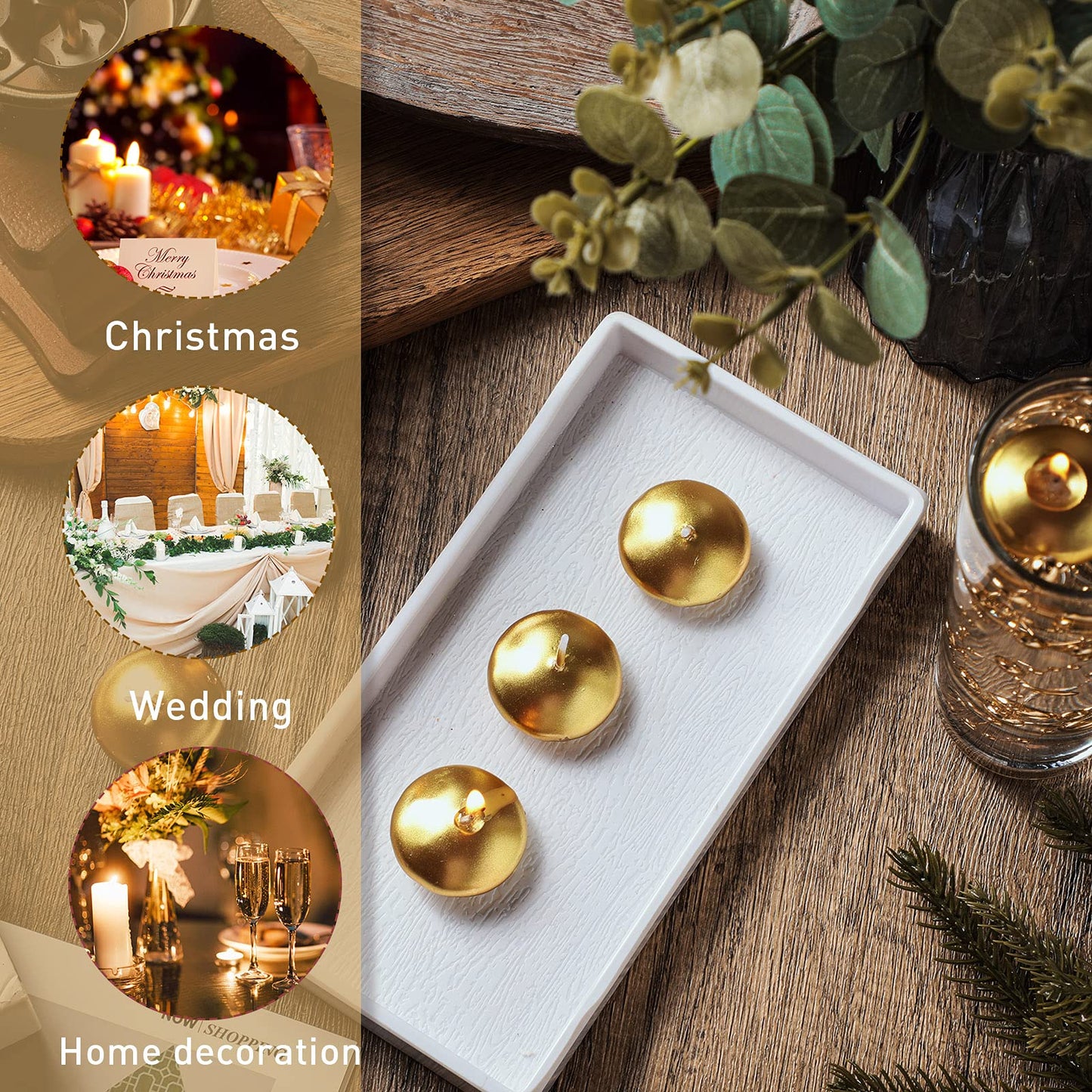 Nuanchu 20 Pcs Mini Floating Candles Small Floating Unscented Candles Round Tea Lights Disc Smooth Wax for Pool Bathtub Dinner Wedding Home Favors(0.7 x 1.4 in,Gold)