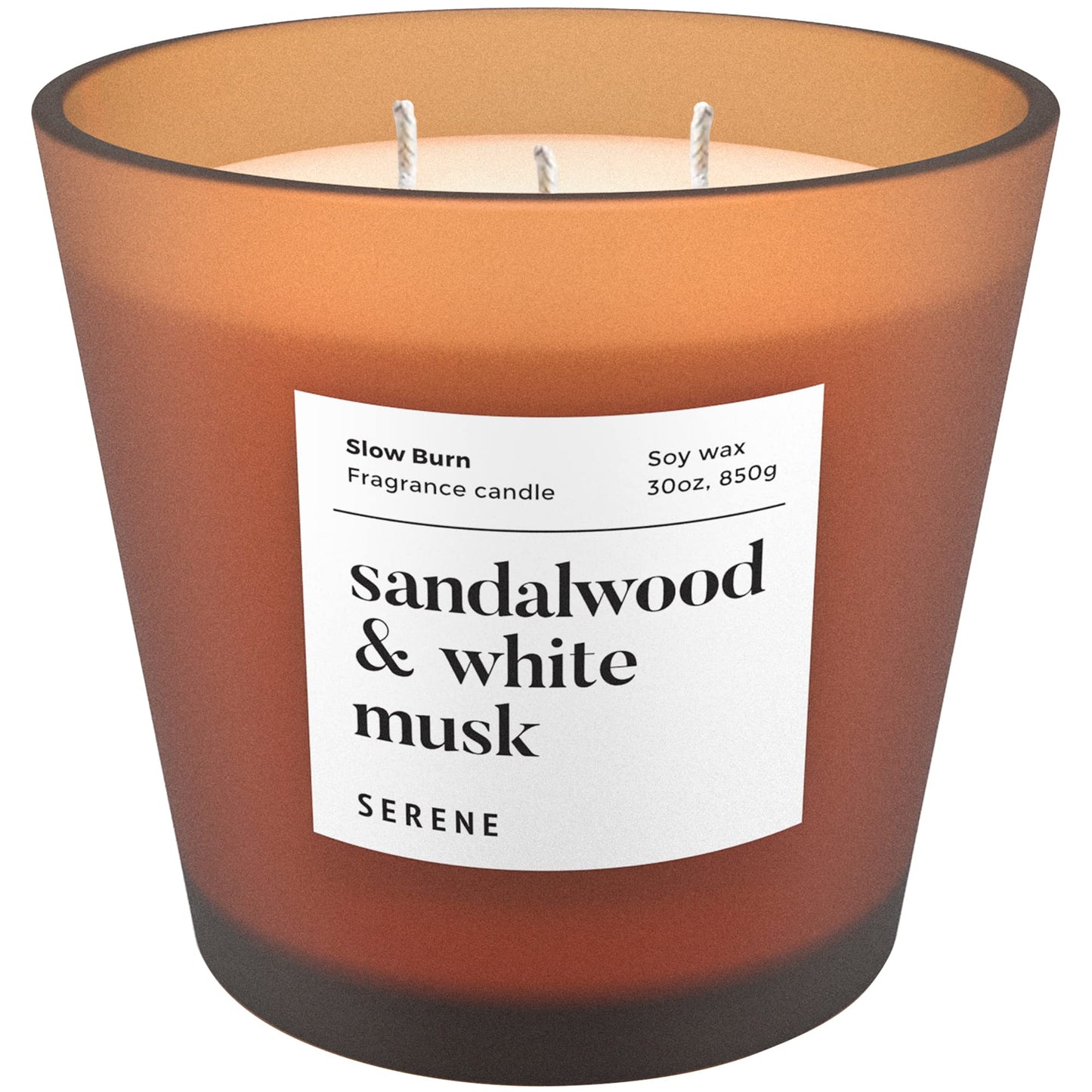 Hidden Label Sandalwood White Musk Scented Candle, 30oz Large 3 Wick Candle for Home, 120H Long Lasting Natural Soy Wax, Strong Scent Throw for Large Rooms, Non-Toxic Stress Relief Gift for Women