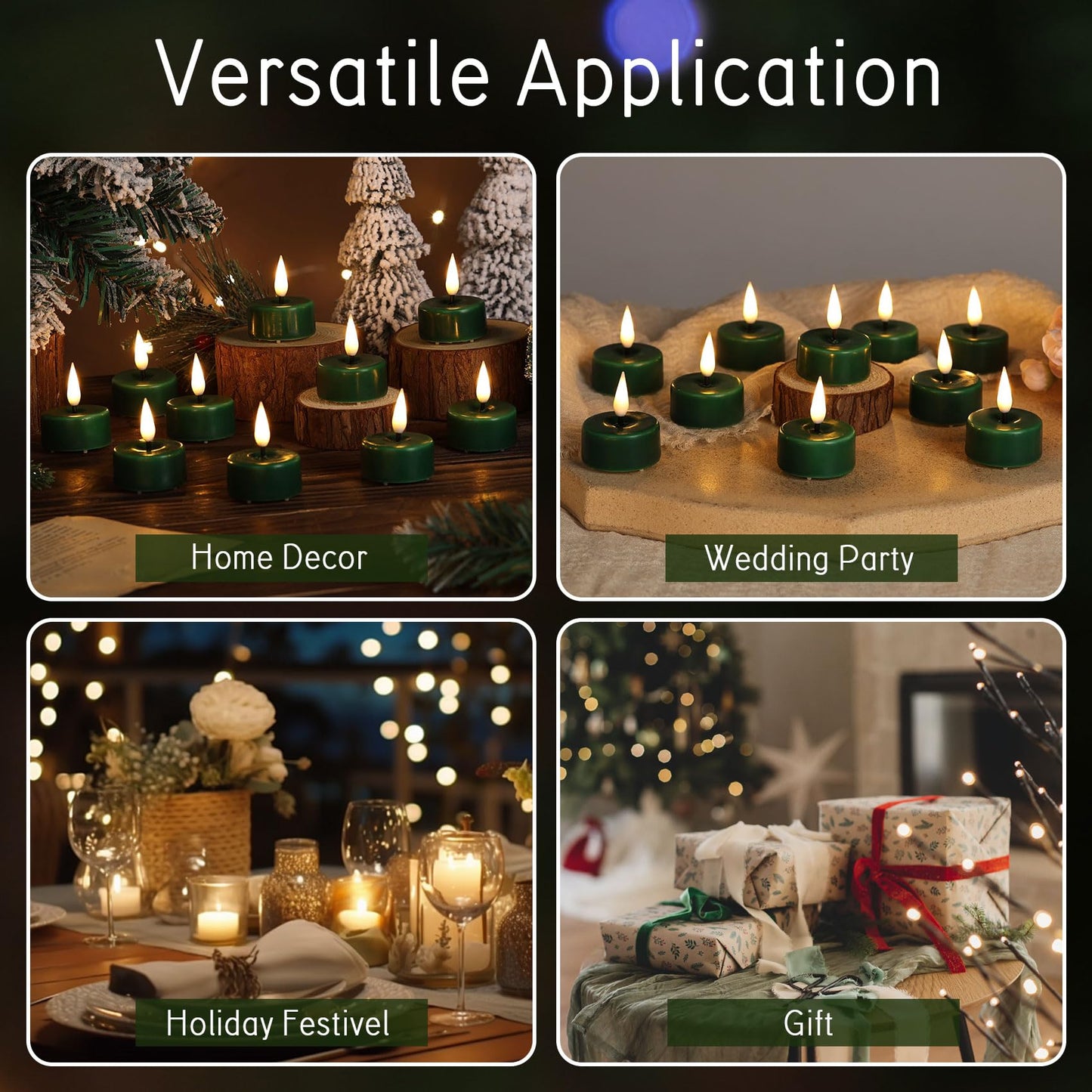 Eywamage Green Flameless Wax Tealights with Remote Batteries, Flickering LED Tea Votive Candles Set of 10