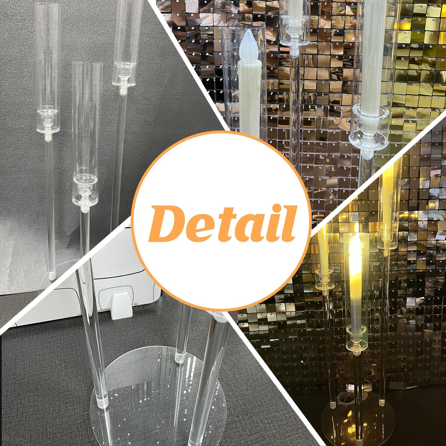 6 Set 3 Arms Acrylic Candelabra Centerpieces for Wedding Table Decorations,30.7" Clear Candlesticks Holder with Acrylic Shade for Valentine's Day Dinner Party Fireplace Decor Fit LED Candle