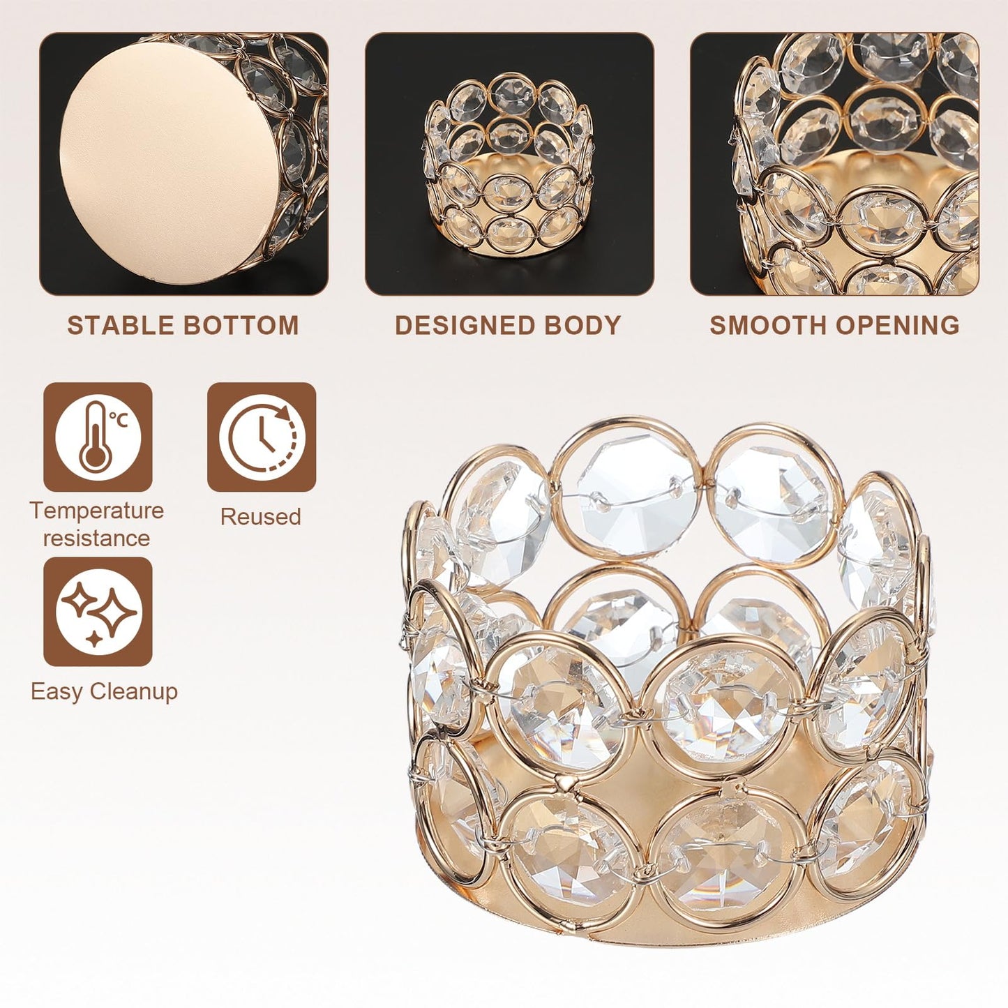 uxcell Glass Tea Light Candle Holder, Openwork Crystal Glass Votive Candle Holder for Desk Table Centerpiece, Wedding, Party, and Home Decor(Gold)