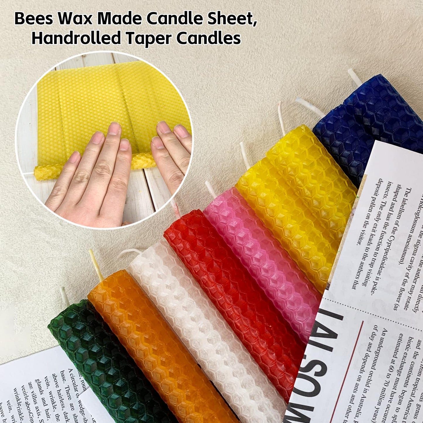 Lacaser Beeswax Taper Candles 8 Pack, 9“ Long Candles for Candletsicks, Dripless & Unscented, 4 Hours Burn Time, Yellow