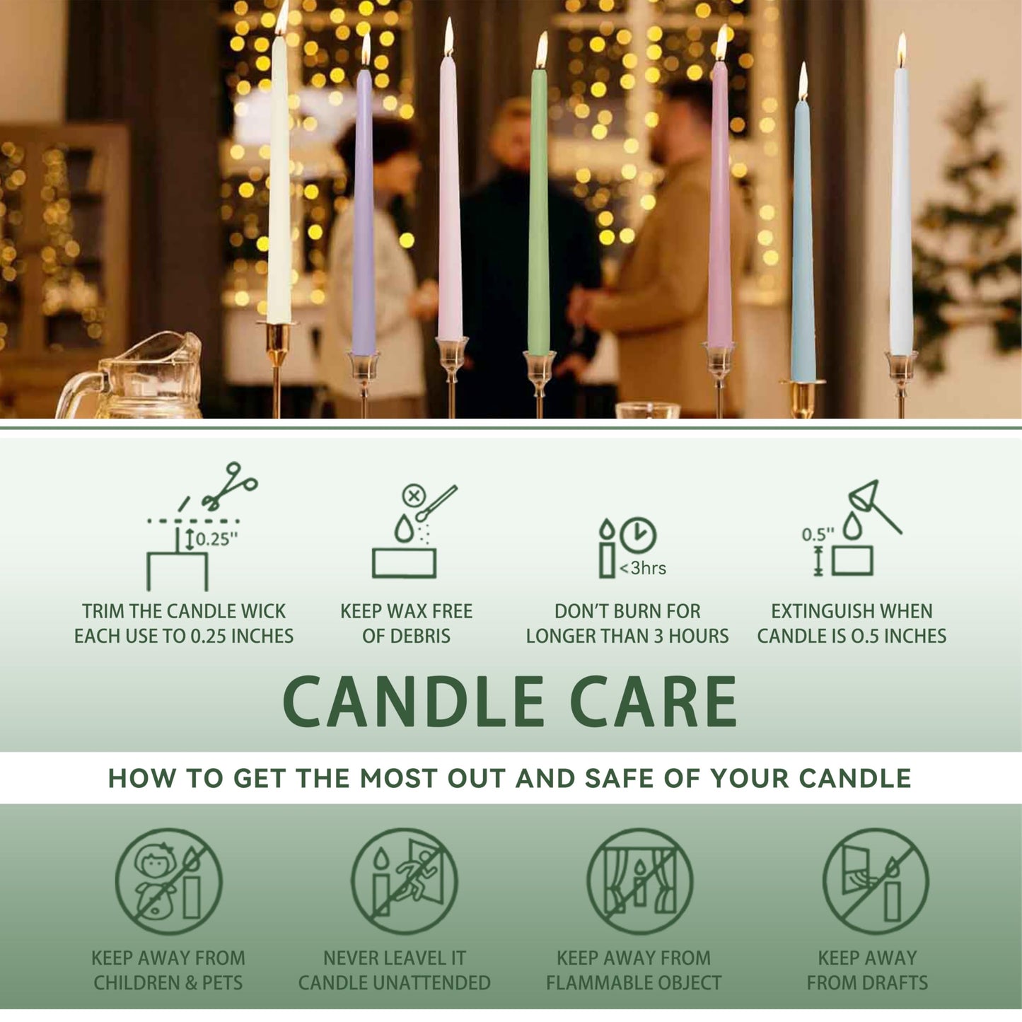 10 Inch Rustic-Chic Sage Green Taper Candles Unscented Smokeless Sage Green Taper Candles Handmade Perfect for Weddings Dinner Parties Home Décor Farmhouse & Boho Style