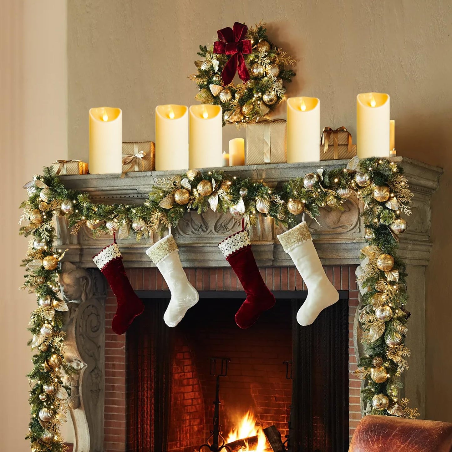 YIWER Plastic Flameless LED Candles,Pack of 4 Battery Operated Candle with 10 Key Remote Control Electric Fake Flickering Light Ivory Pillar D3”H6”