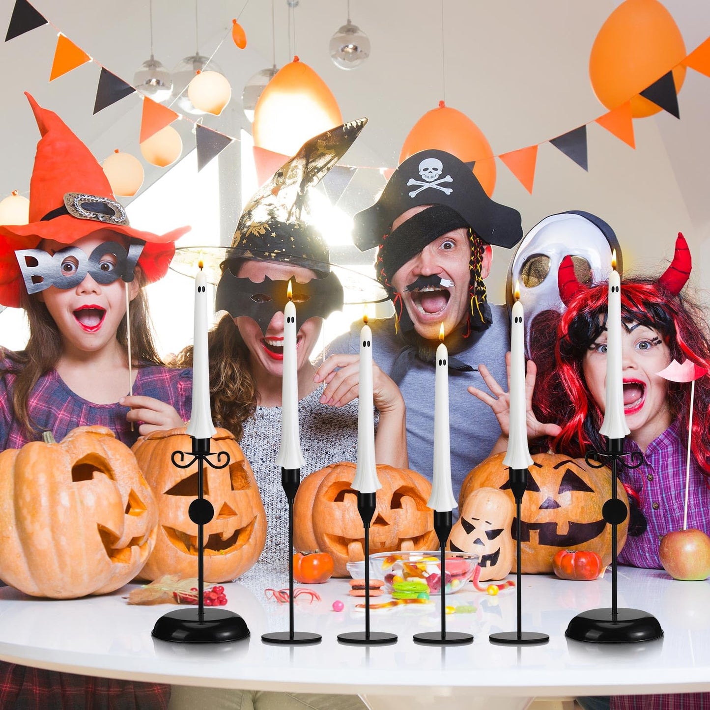 Conelist 6 Pcs Halloween Ghost Taper Candles Bulk Cute White Spooky Candles Decorations Halloween Ghost Shaped Decor for Party Favor Home Table Centerpieces Fireplace Festival Kitchen